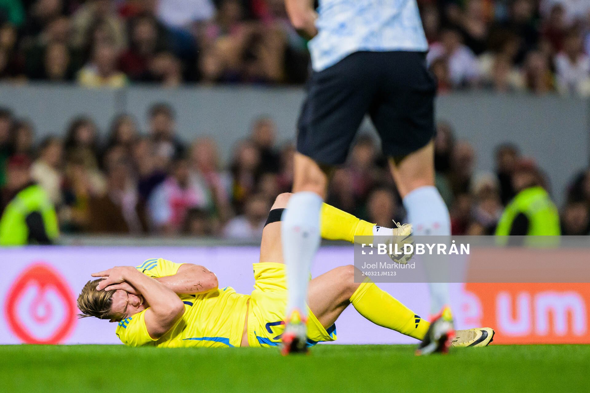 Viktor Gyökeres of Sweden in pain