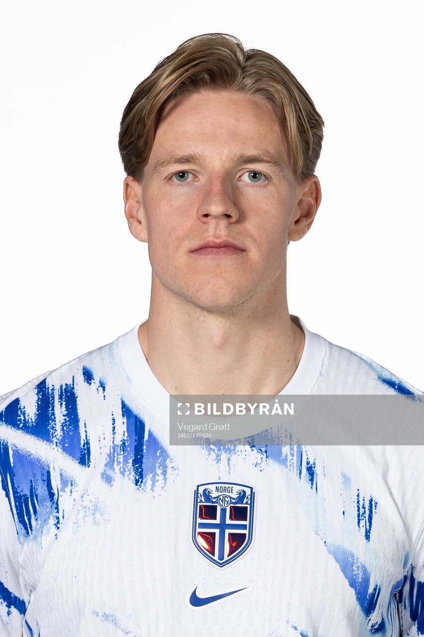 Jesper Daland of the Norwegian national football team poses for a portrait on March 20, 2024 in Oslo.