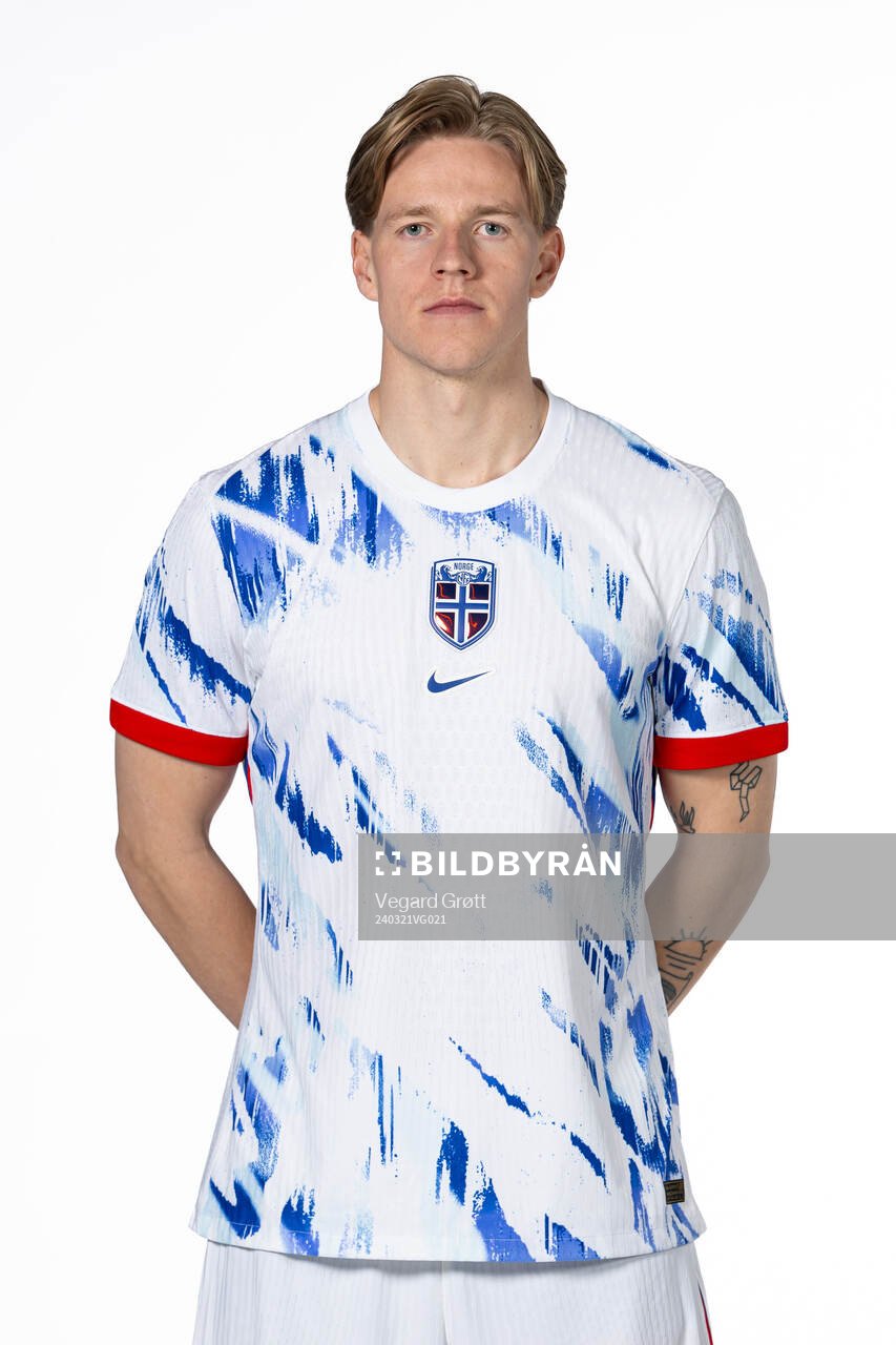 Jesper Daland of the Norwegian national football team poses