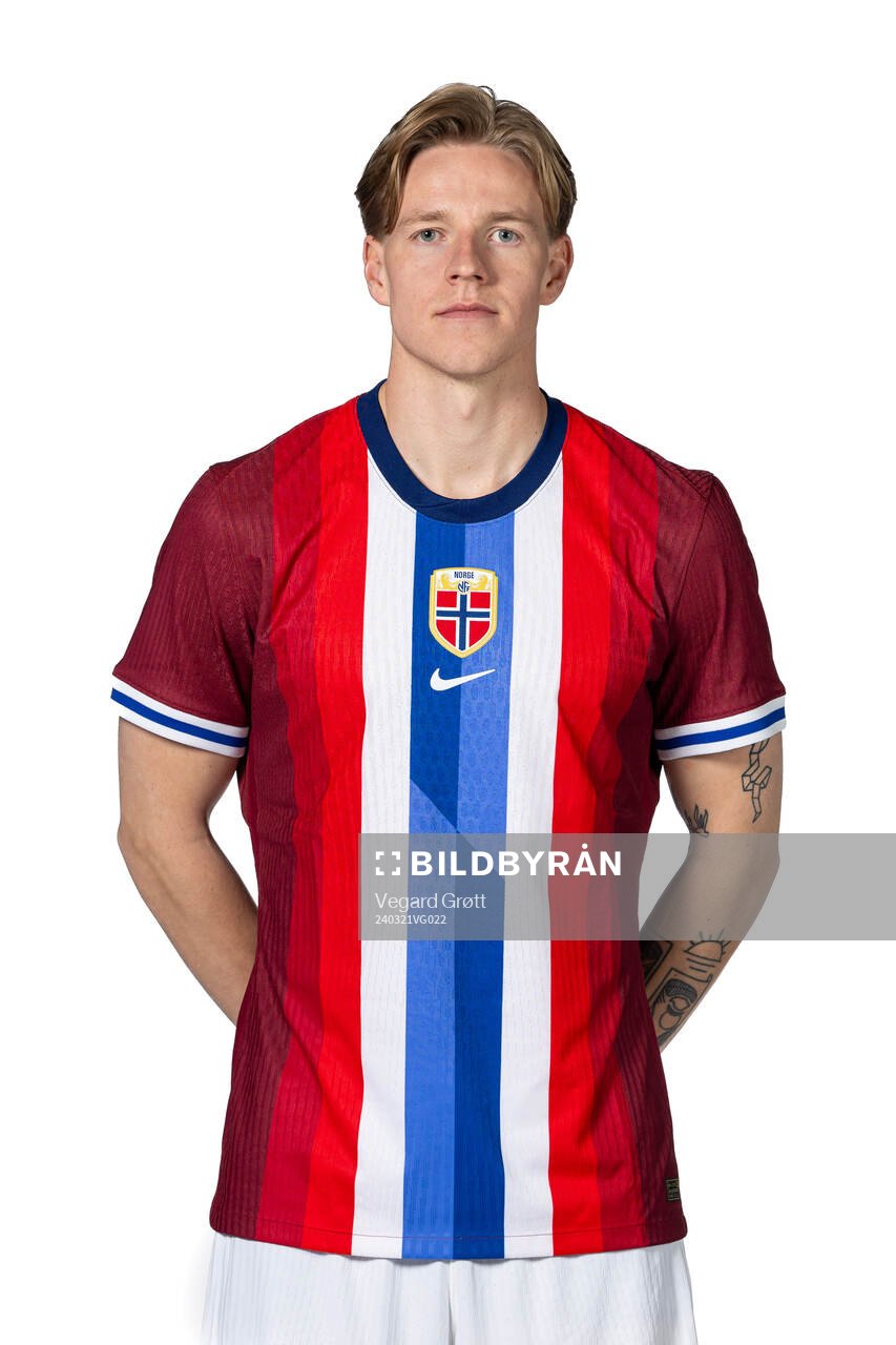 Jesper Daland of the Norwegian national football team poses