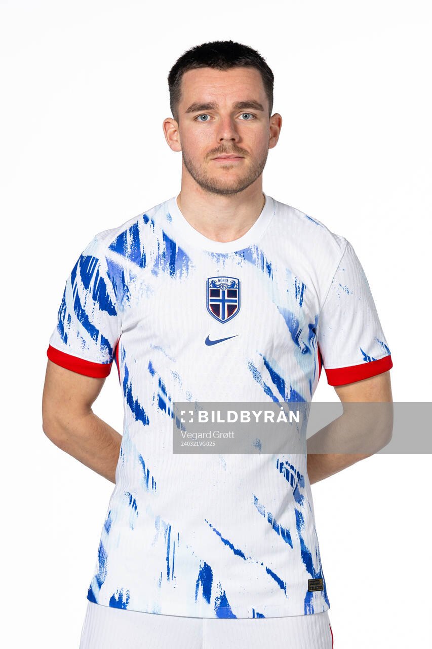Hugo Vetlesen of the Norwegian national football team poses