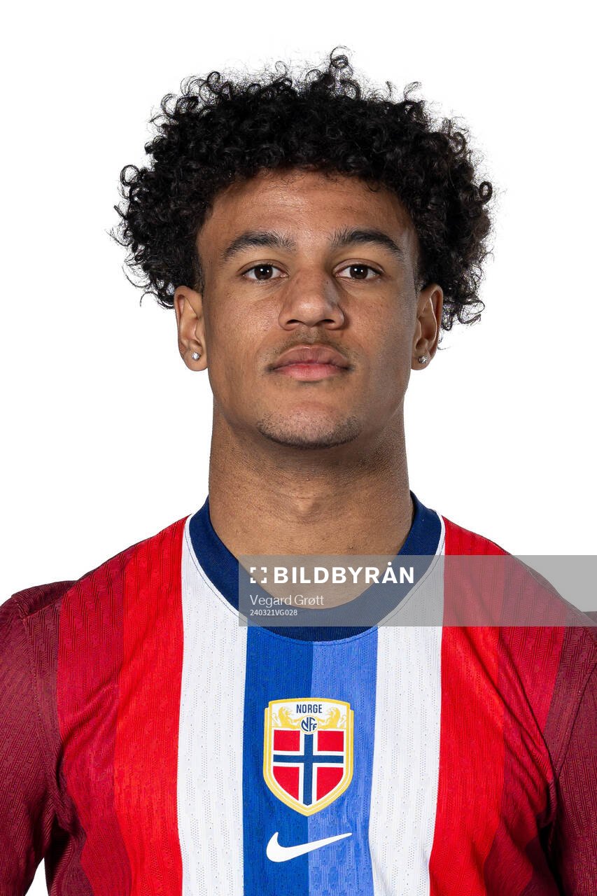 Oscar Bobb of the Norwegian national football team poses