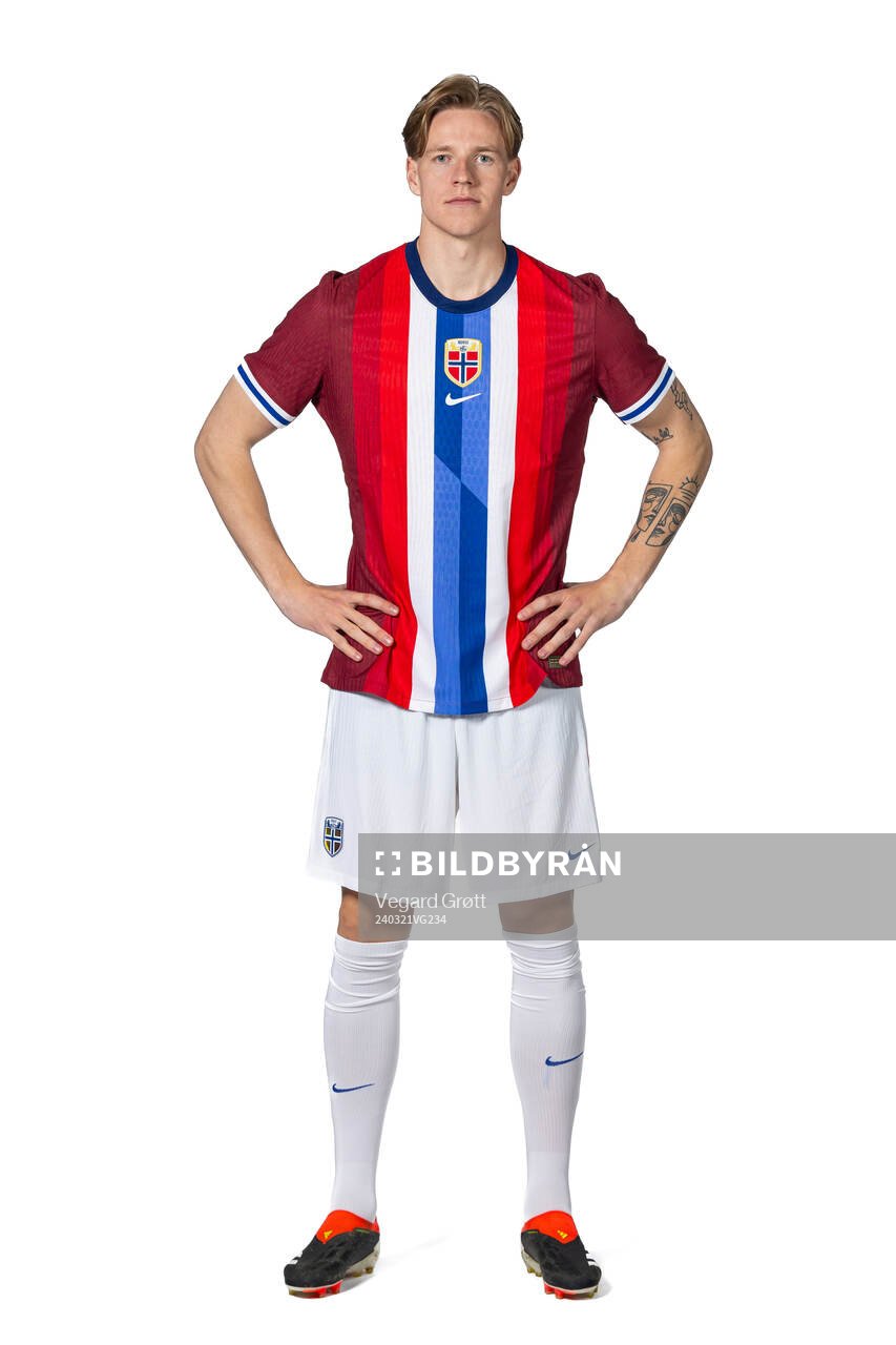 Jesper Daland of the Norwegian national football team poses