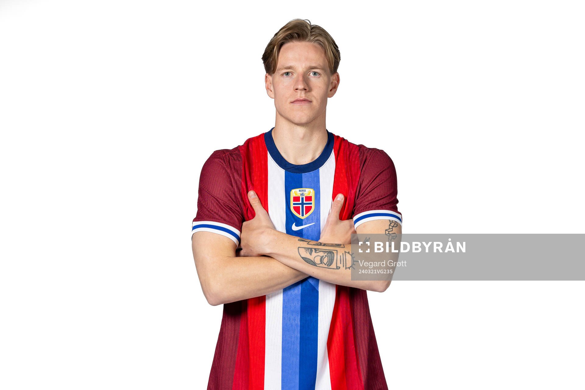 Jesper Daland of the Norwegian national football team poses