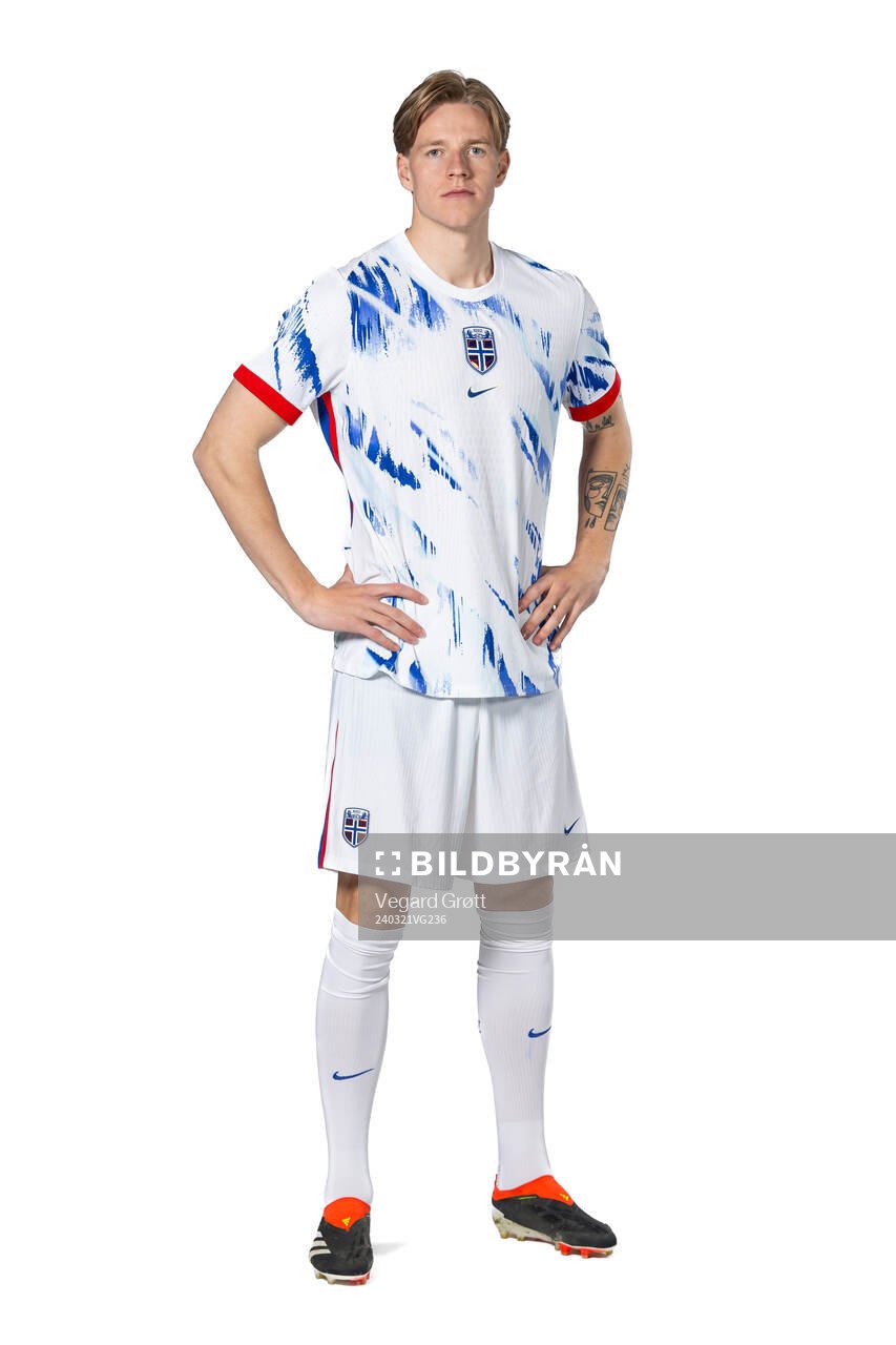 Jesper Daland of the Norwegian national football team poses