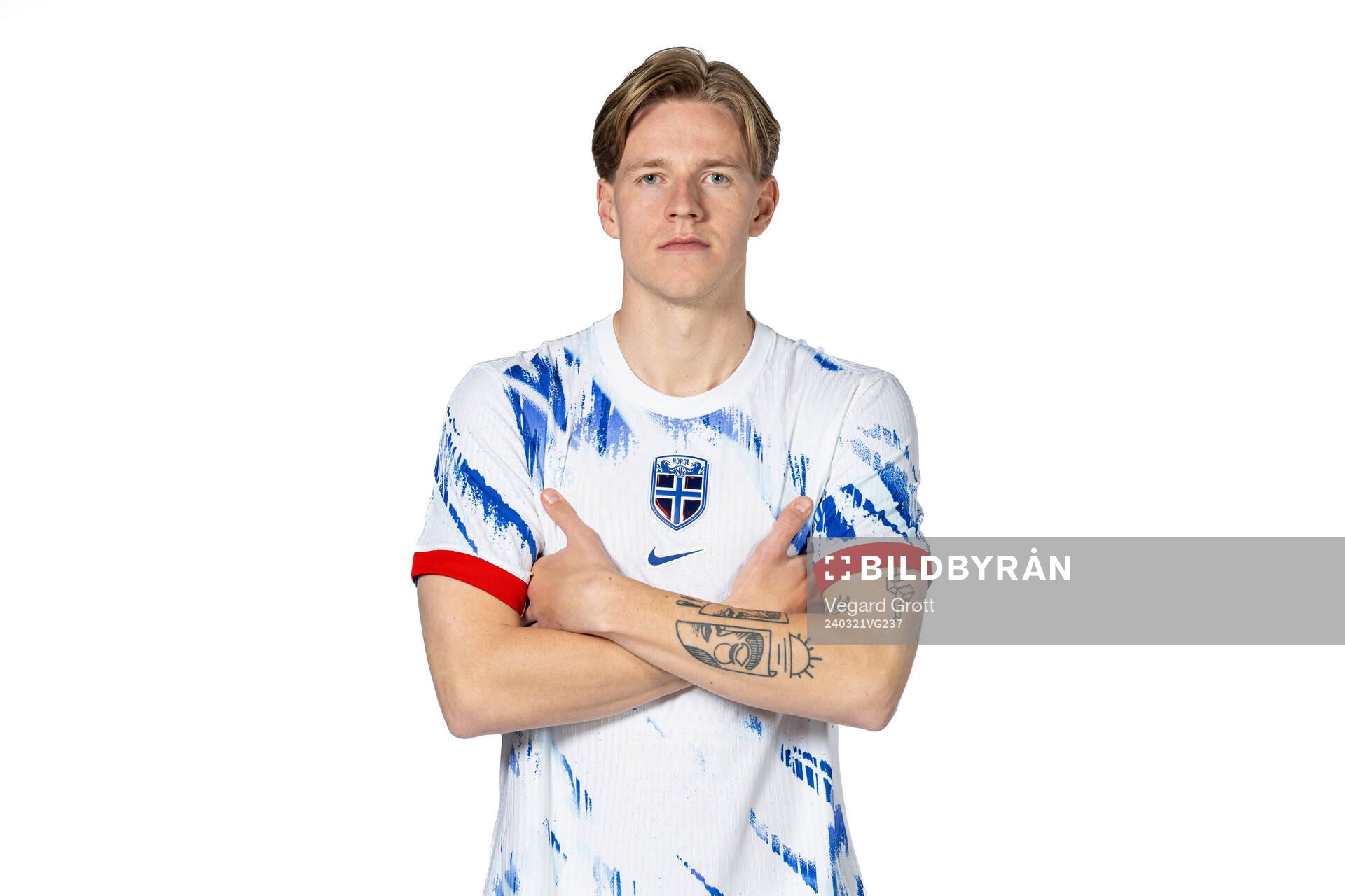 Jesper Daland of the Norwegian national football team poses