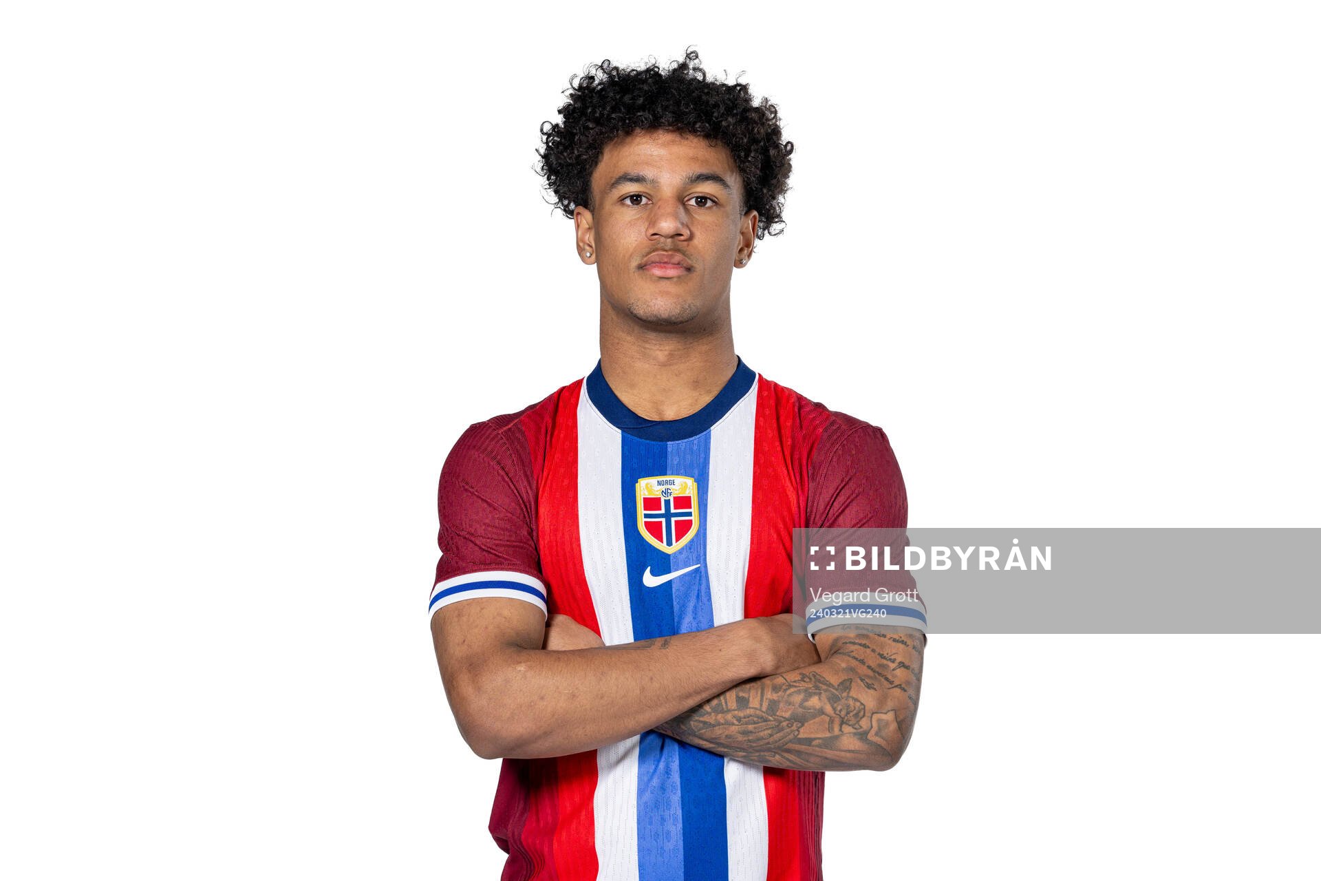 Oscar Bobb of the Norwegian national football team poses