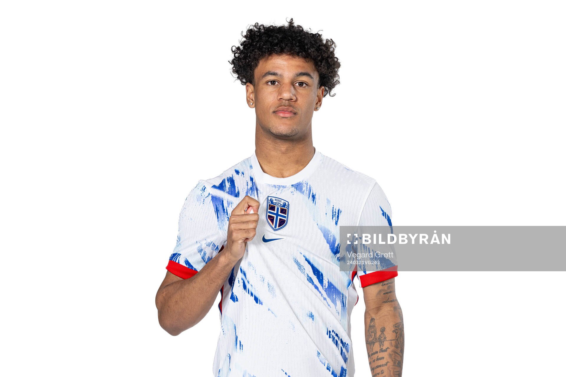 Oscar Bobb of the Norwegian national football team poses