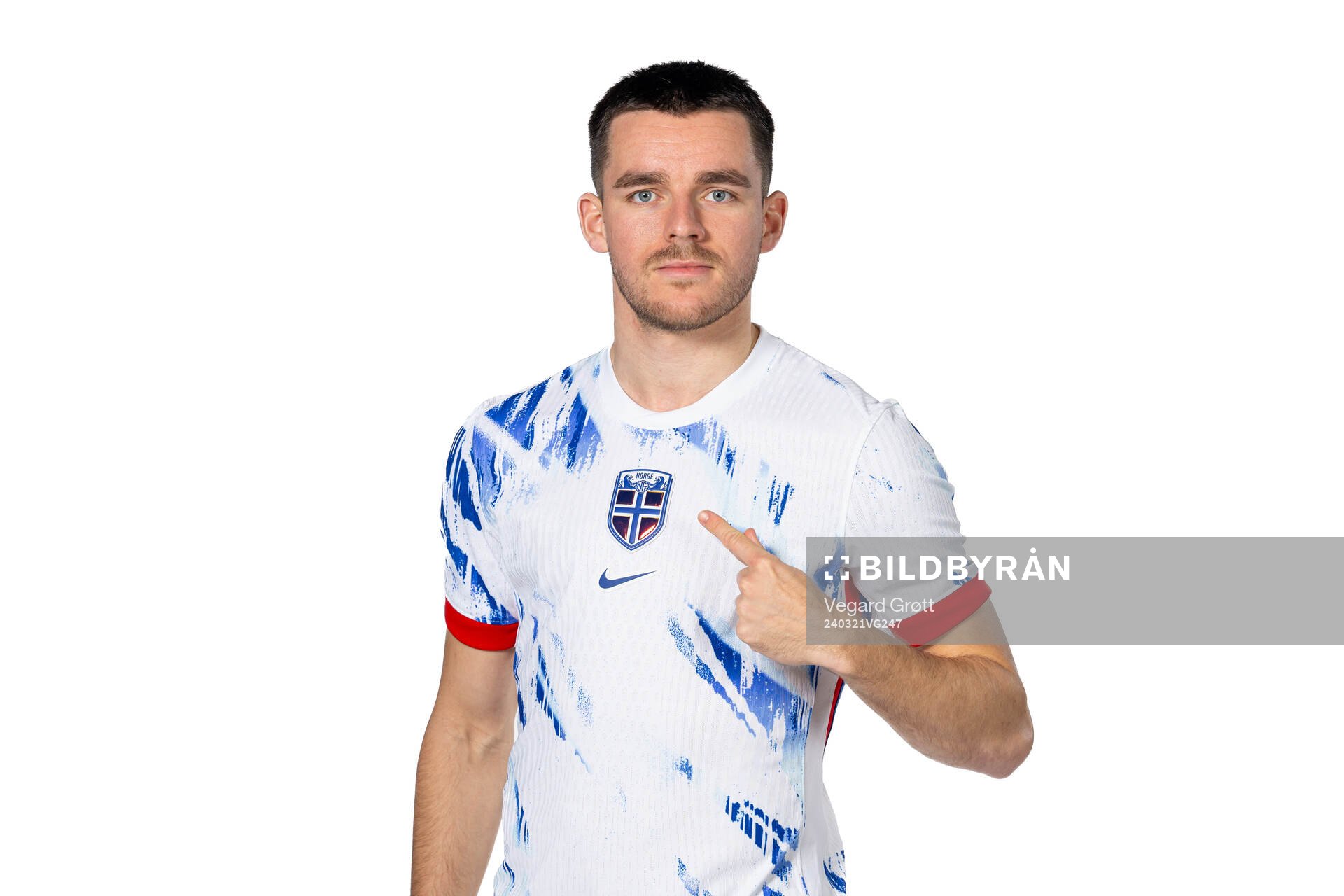 Hugo Vetlesen of the Norwegian national football team poses