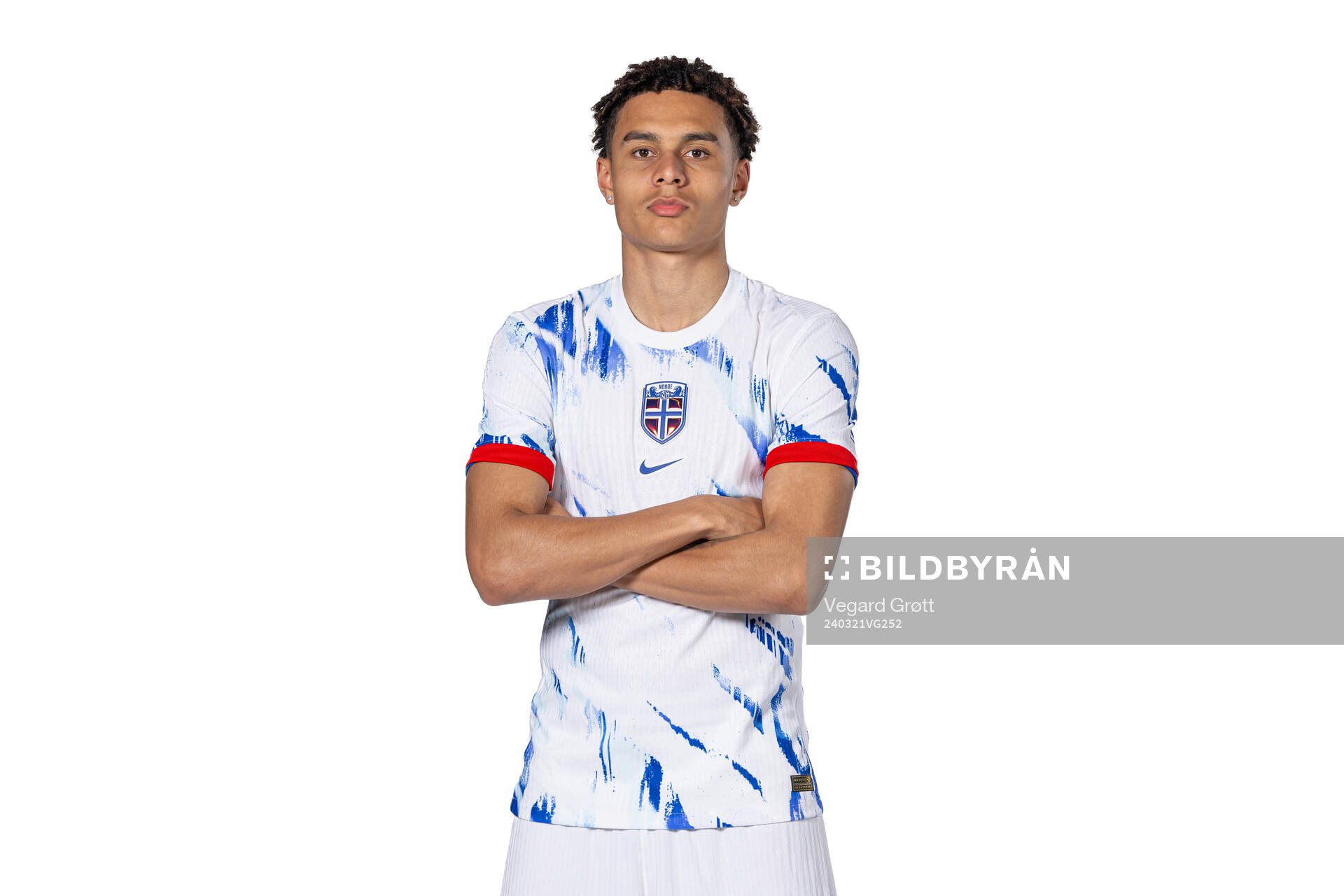 Antonio Nusa of the Norwegian national football team poses