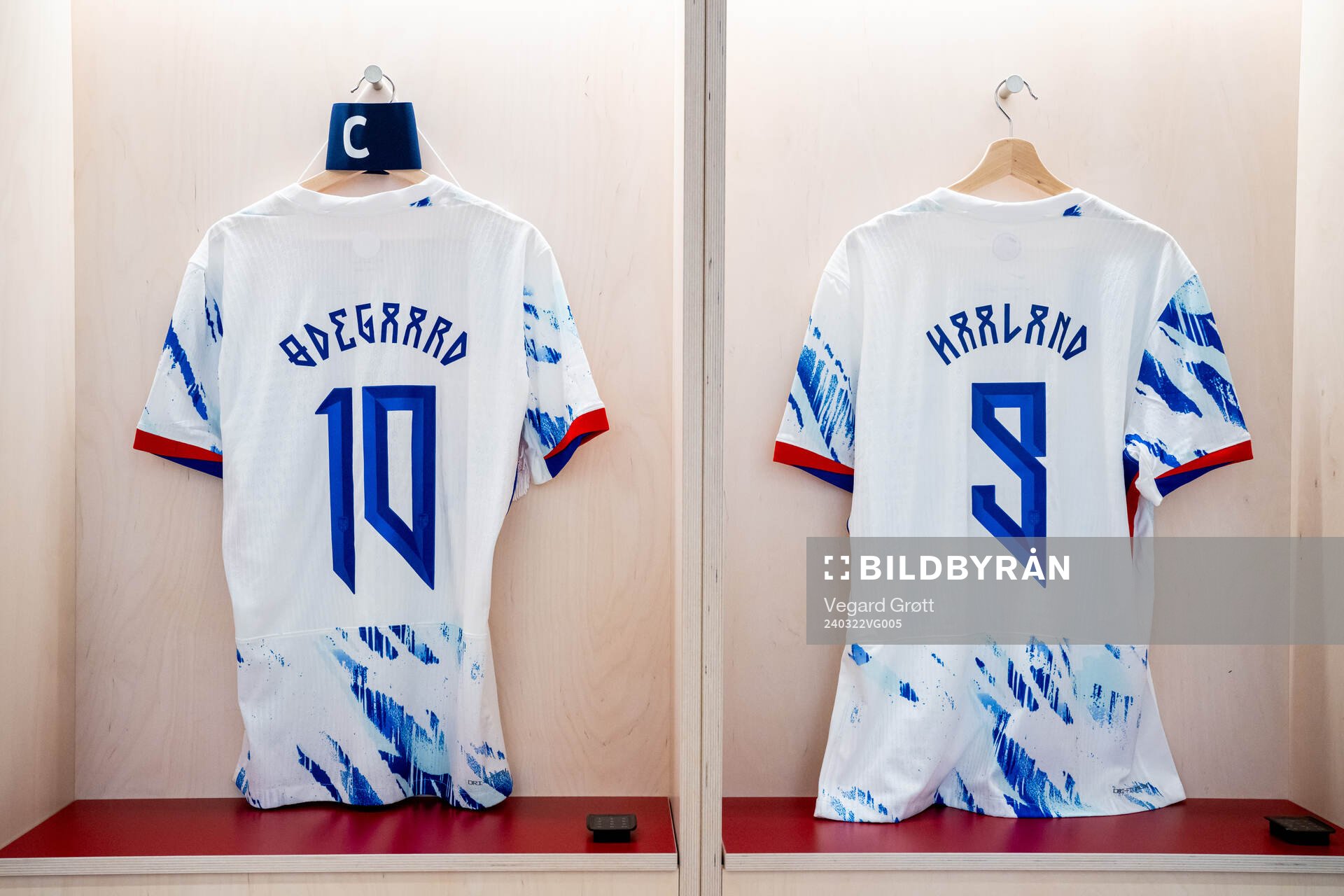 The kits of Martin Ødegaard and Erling Braut Haaland of