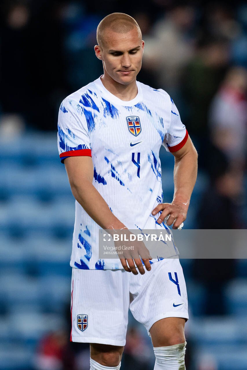 Leo Østigård of Norway looks dejected