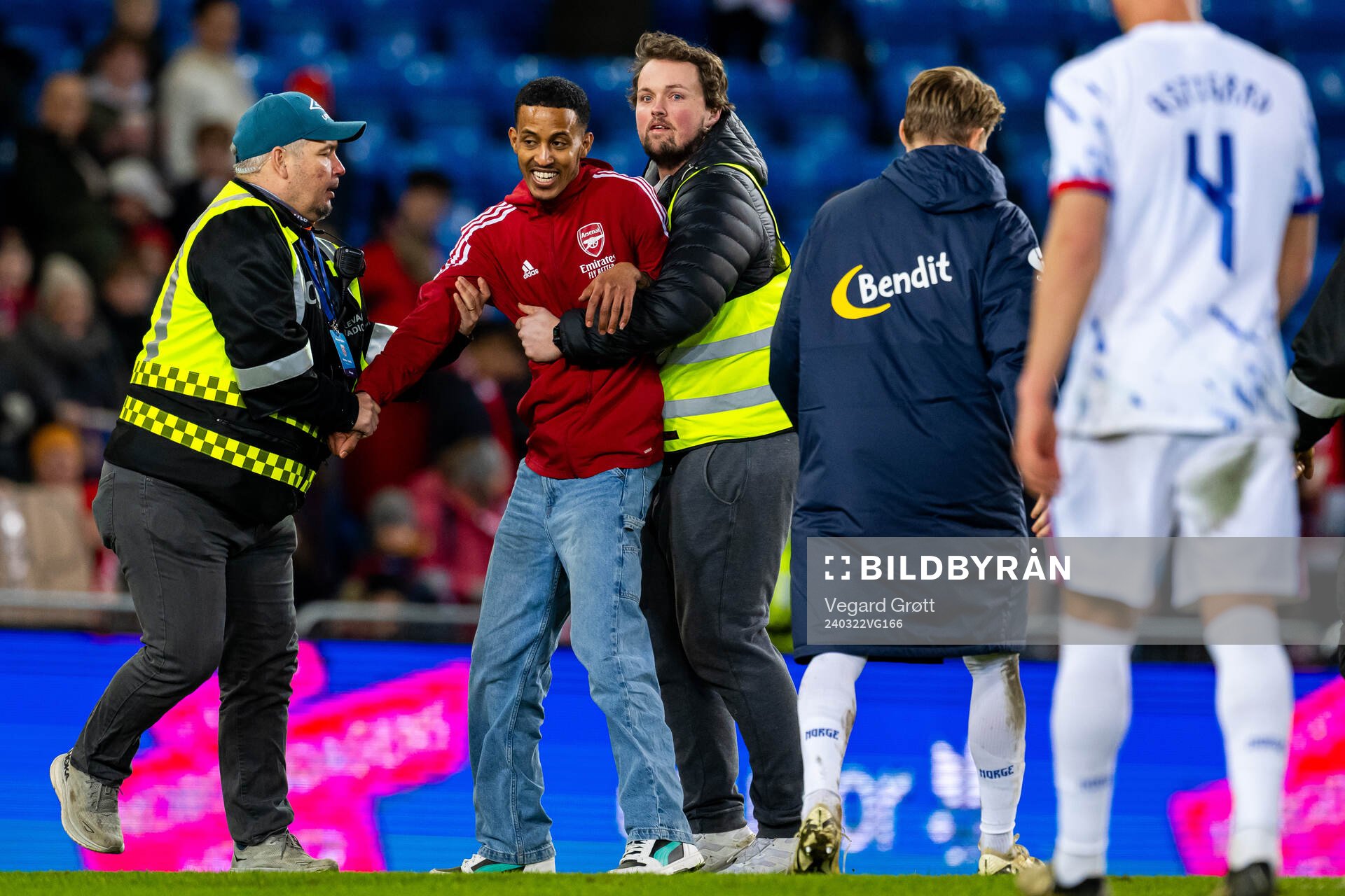 A pitch invader after the international friendly football match between Norway and Czech Republic on March 22, 2024 in Oslo.