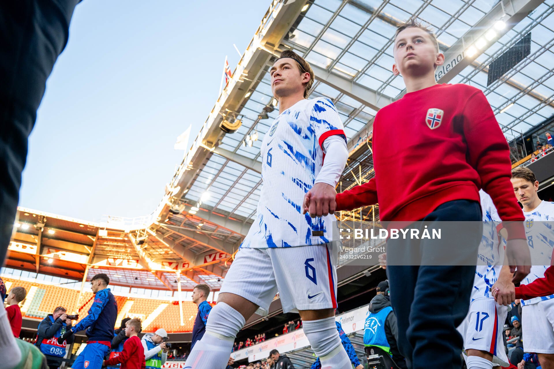 Patrick Berg of Norway enters the pitch