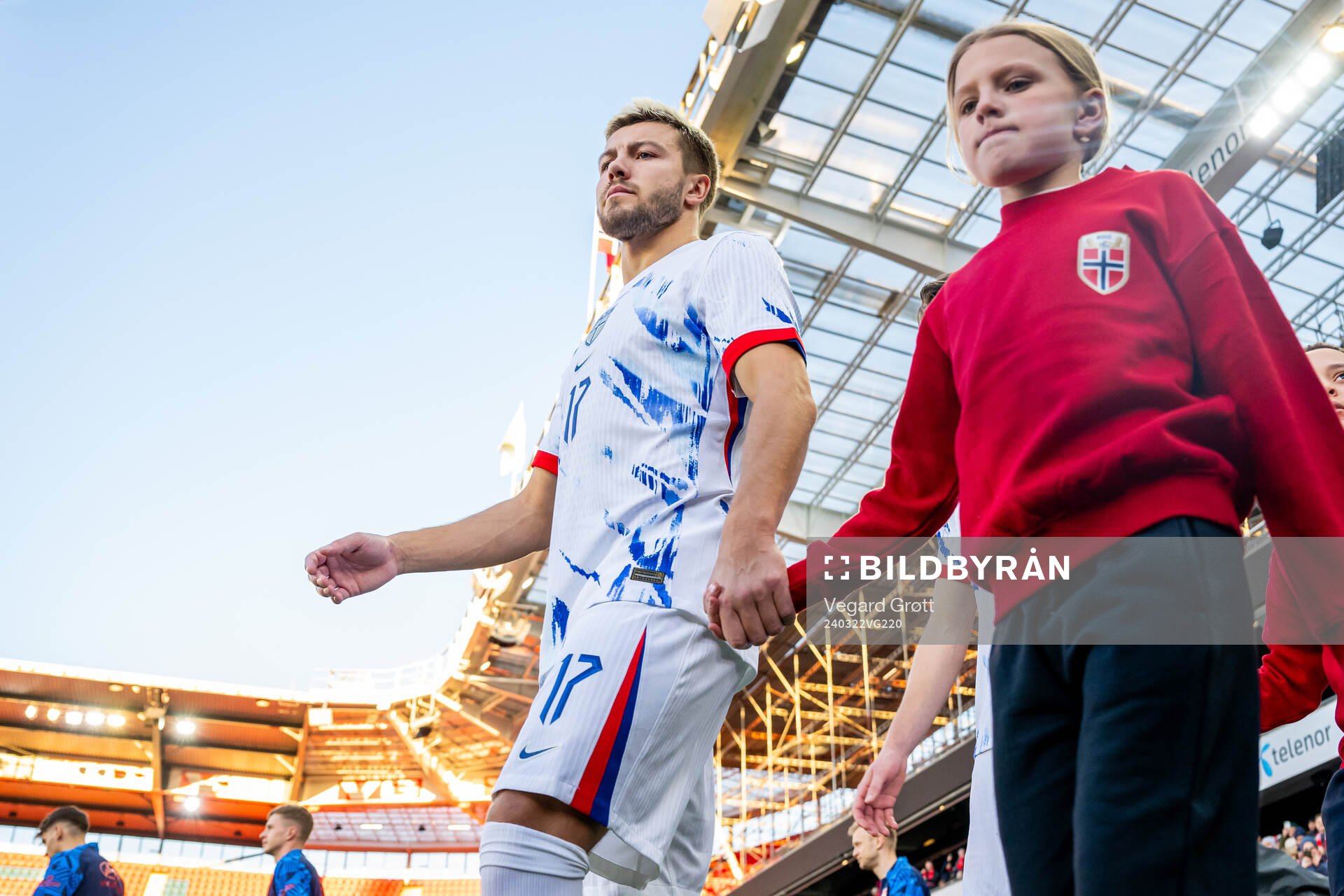 Fredrik André Bjørkan of Norway enters the pitch