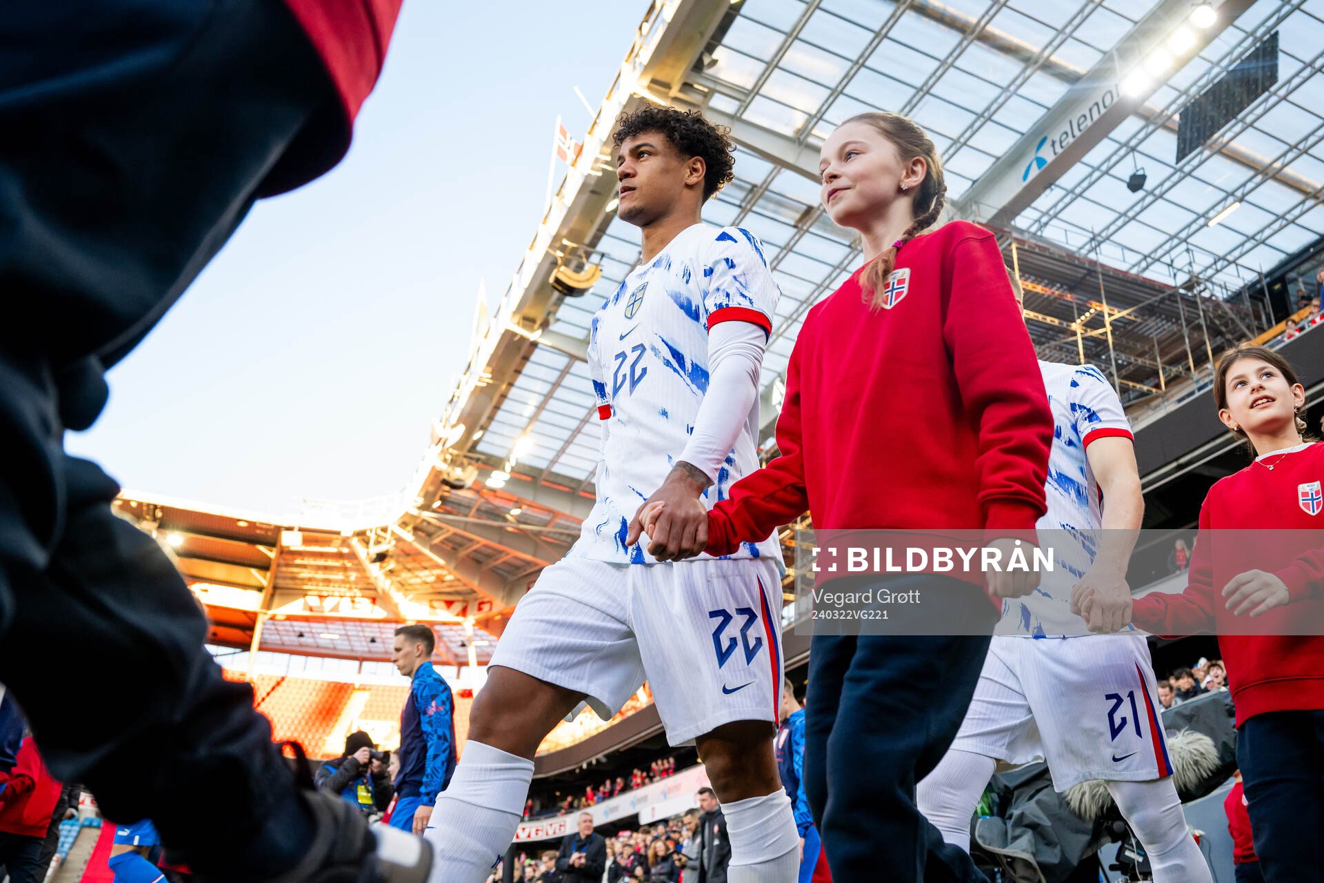 Oscar Bobb of Norway enters the pitch