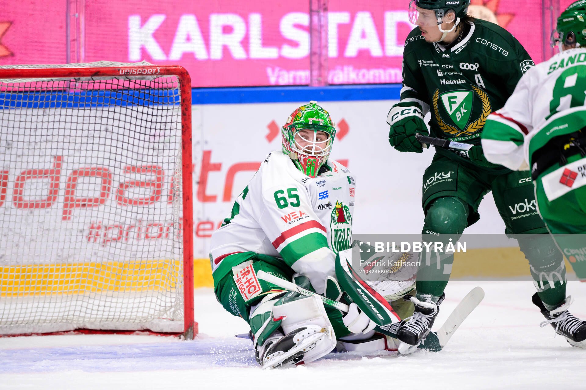 Rögles målvakt Christoffer Rifalk och Färjestads Joakim