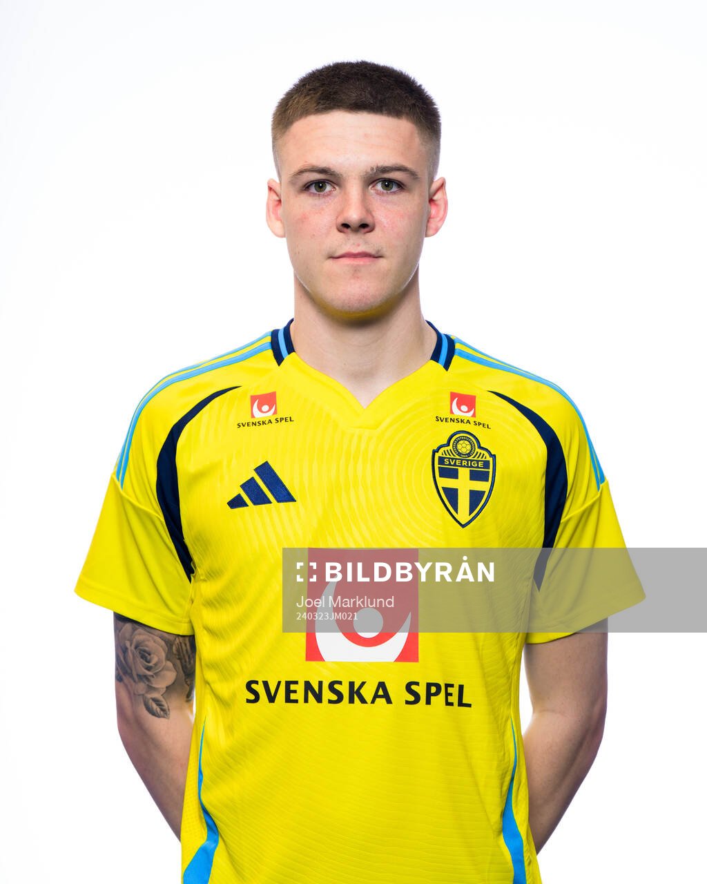 Emil Holm of the Swedish men's national football team poses
