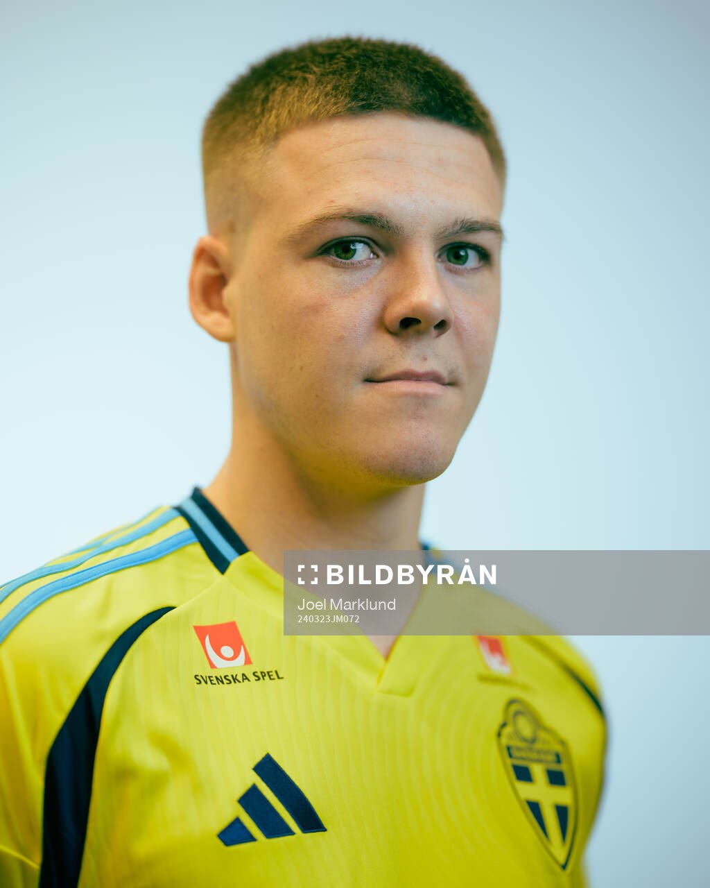 Emil Holm of the Swedish men's national football team poses for a portrait on March 23, 2024 in Stockholm. 