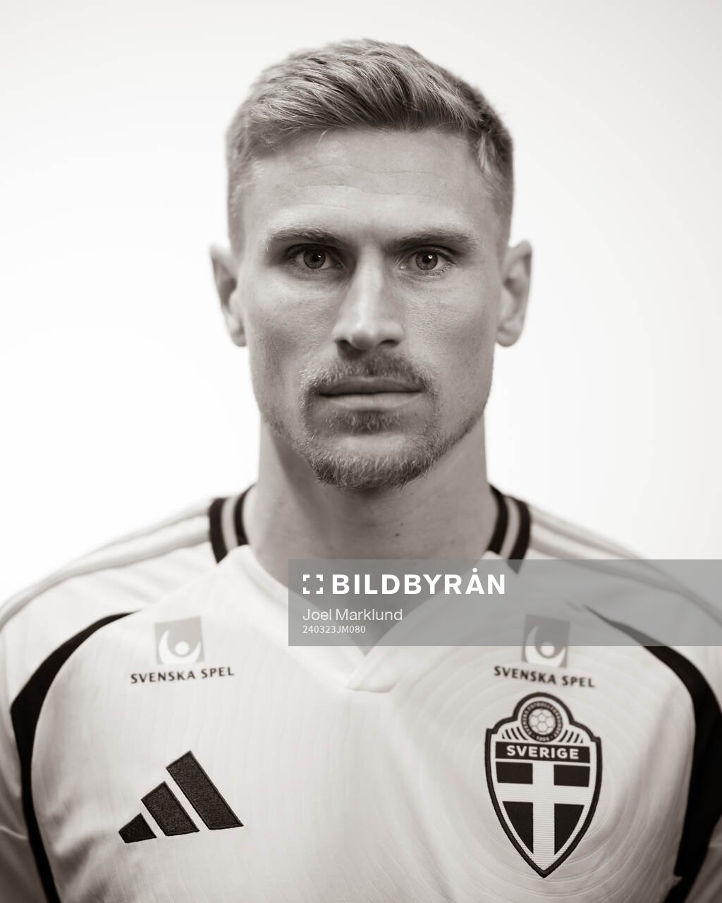 Carl Starfelt of the Swedish men's national football team poses for a portrait on March 23, 2024 in Stockholm. 