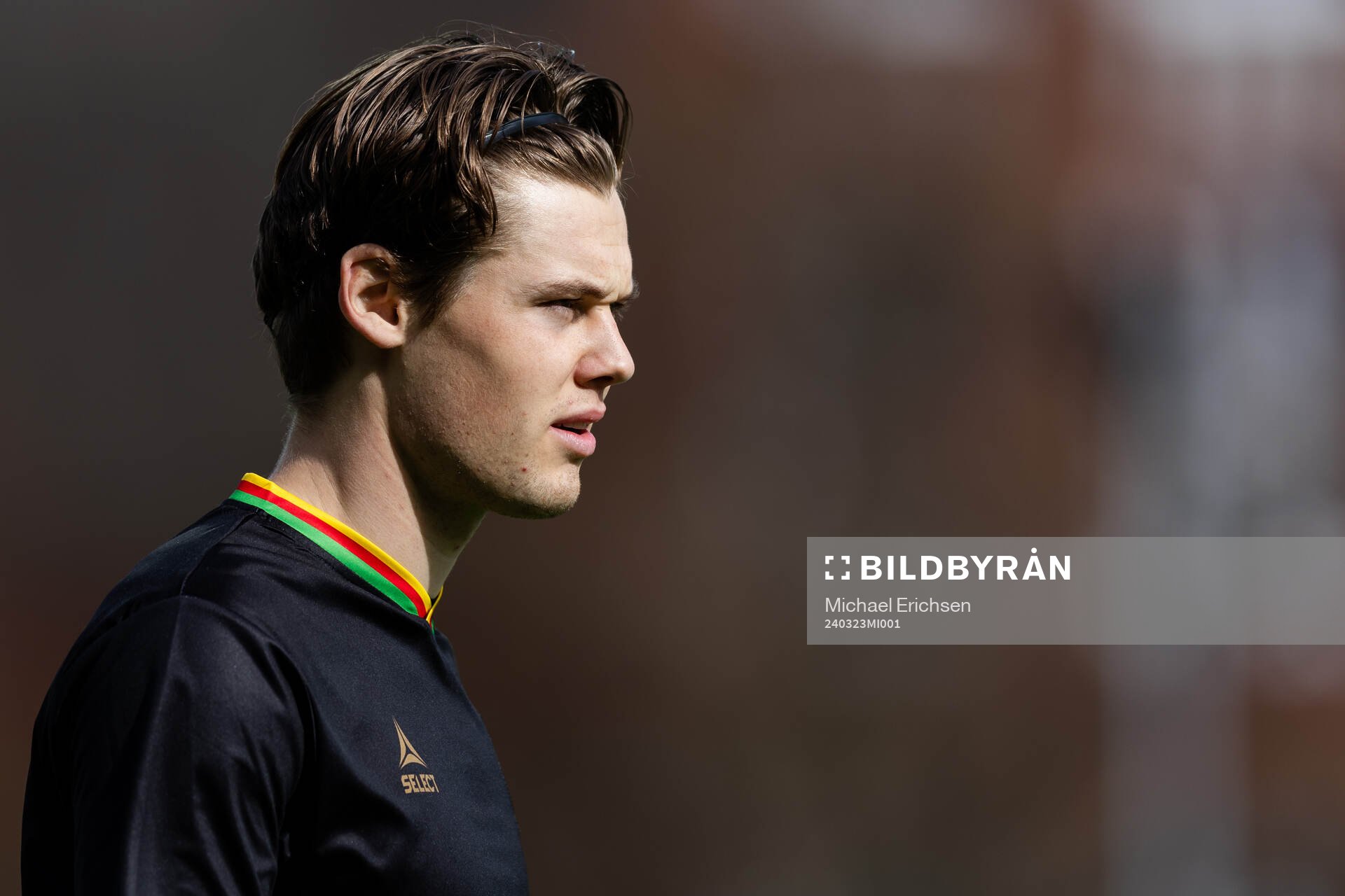 GAISs Axel Henriksson inför träningsmatchen i fotboll mellan GAIS och Varberg den 23 mars 2024 i Göteborg. 