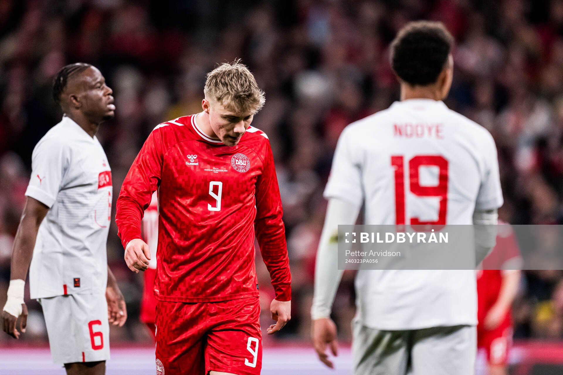Rasmus Højlund of Denmark looks dejected