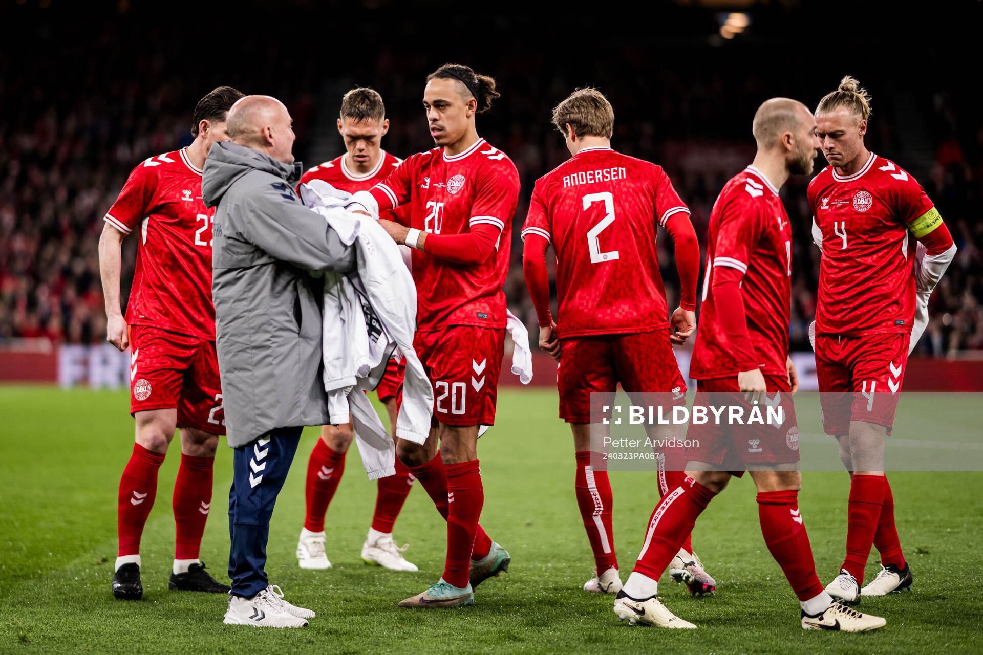 Yussuf Poulsen of Denmark ahead of the international friendly football match between Denmark and Switzerland on March 23, 2024 in Copenhagen.