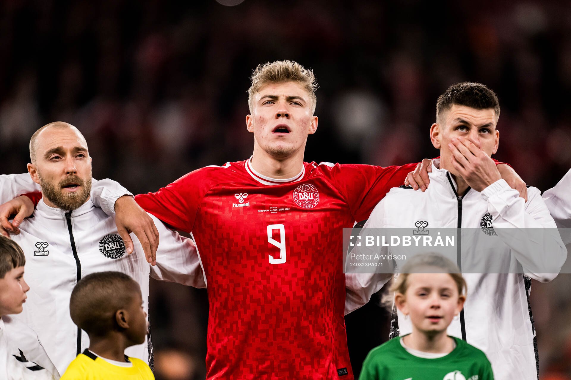 Christian Eriksen, Rasmus Højlund and Joakim Mæhle of