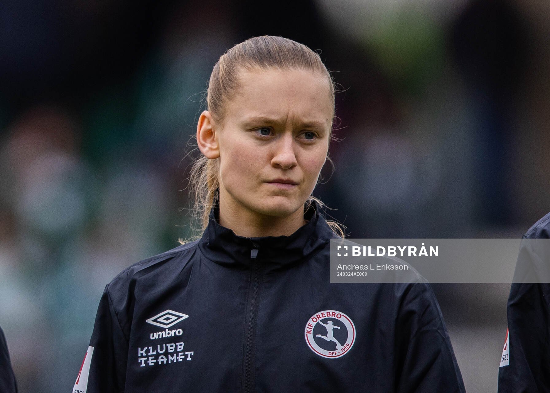 Örebros Nora Harnes Håheim innan fotbollsmatchen i Svenska Cupen mellan Hammarby och Örebro den 24 mars 2024 i Stockholm. 