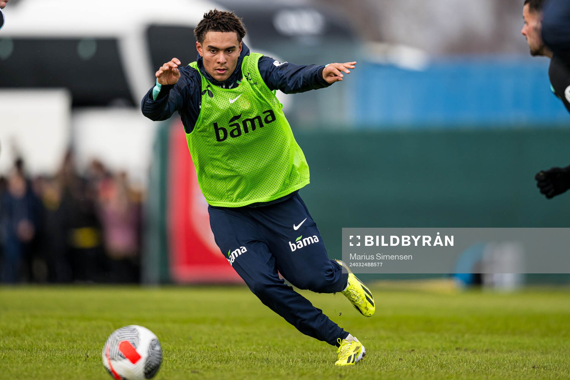 Antonio Nusa of the Norwegian national football team during a training session on March 24, 2024 in Lillestrøm. 