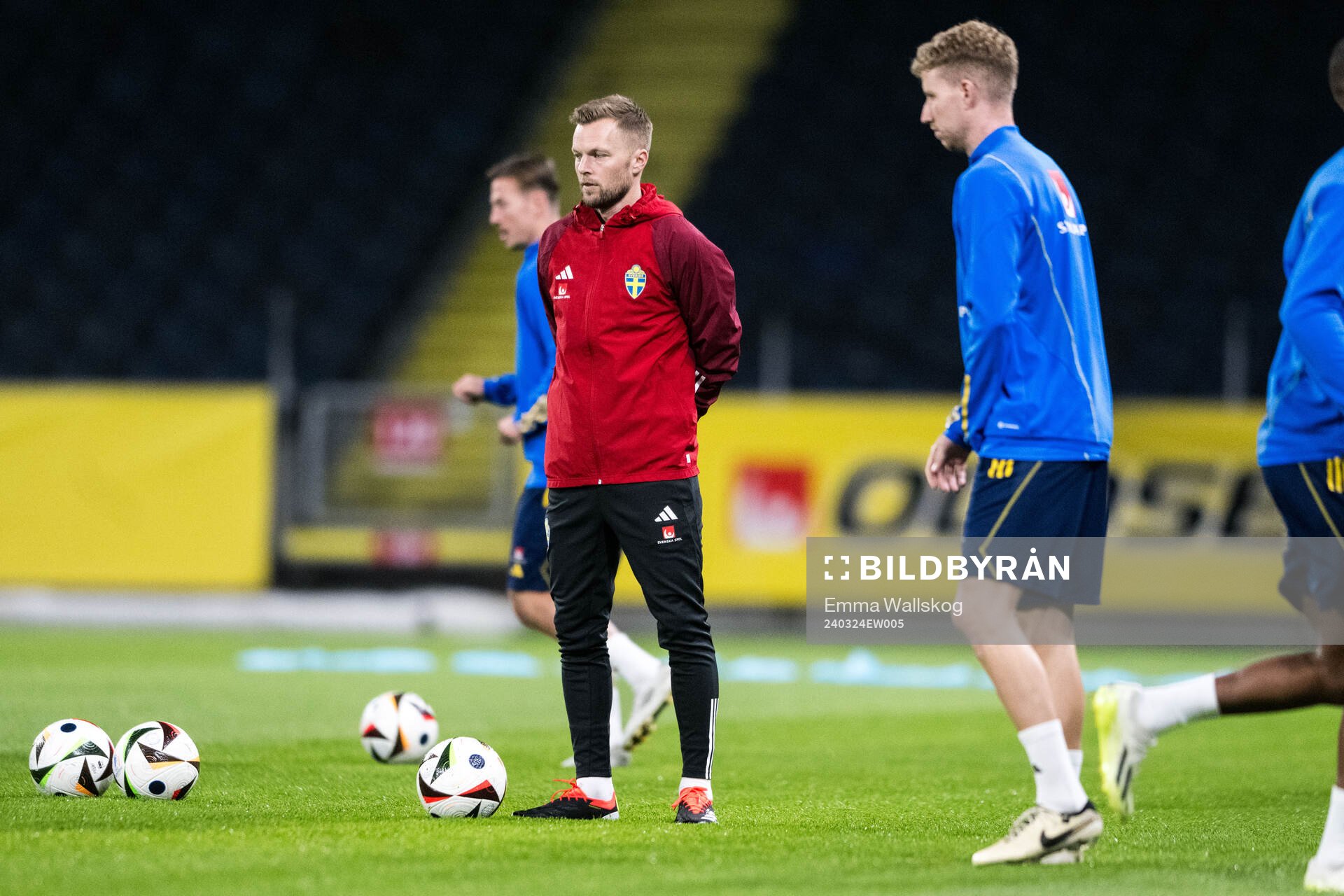 Assistant coach Sebastian Larsson of Sweden of the Swedish men's national football team during a training session on March 24, 2024 in Stockholm. 