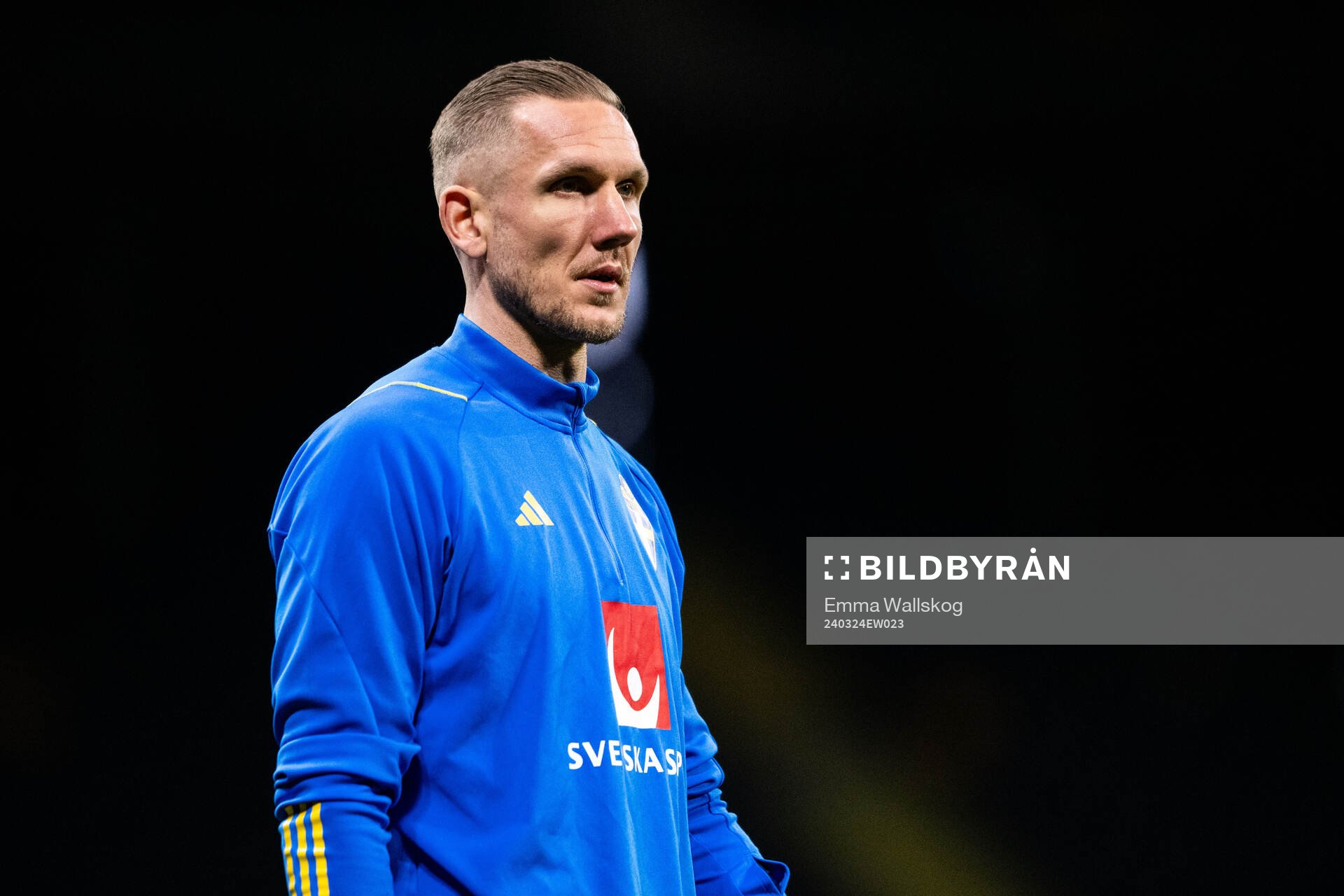 Goalkeeper Robin Olsen of the Swedish men's national football team during a training session on March 24, 2024 in Stockholm. 