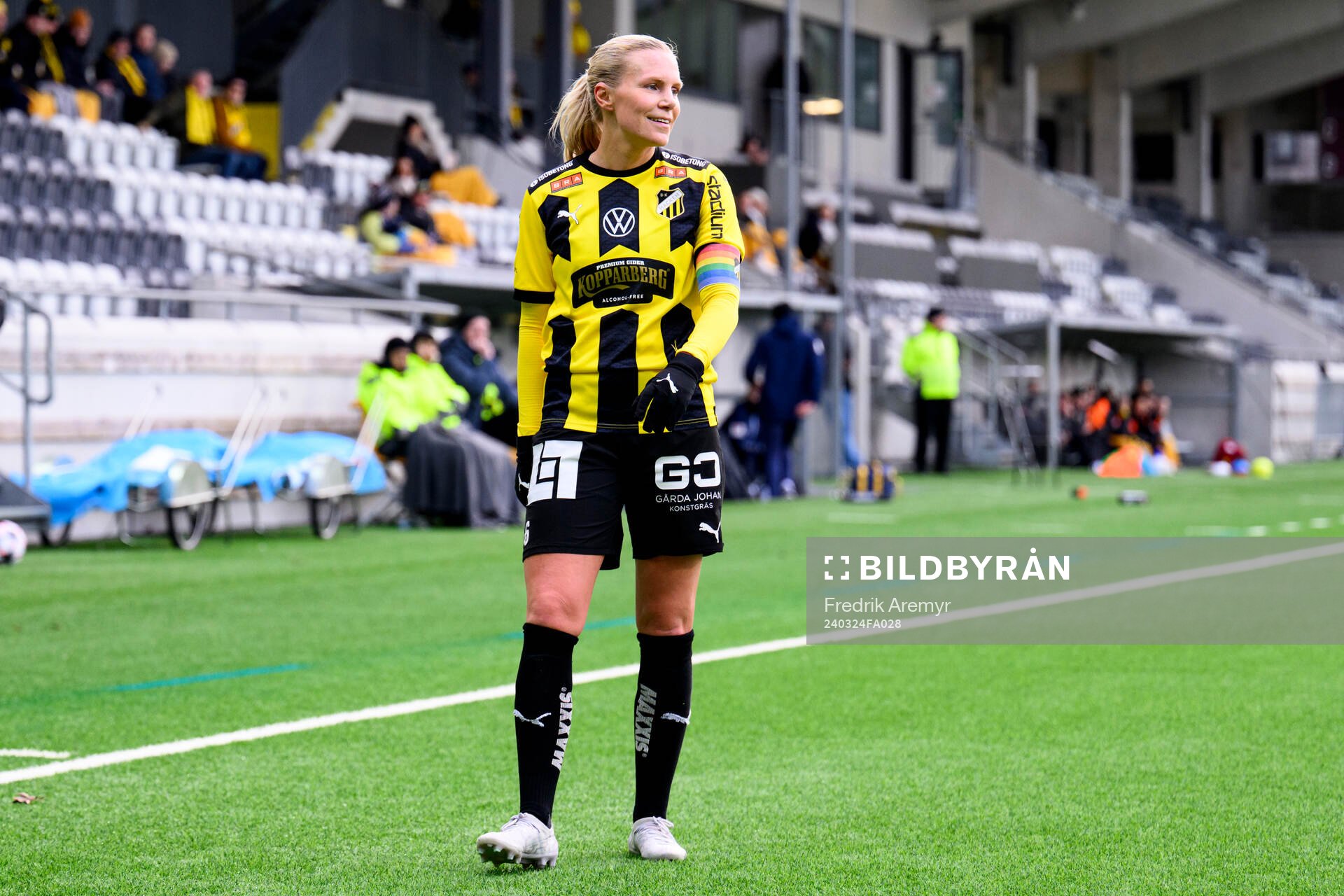 Häckens Josefine Rybrink under fotbollsmatchen i Svenska Cupen mellan Häcken och Kristianstad den 24 mars 2024 i Göteborg. 