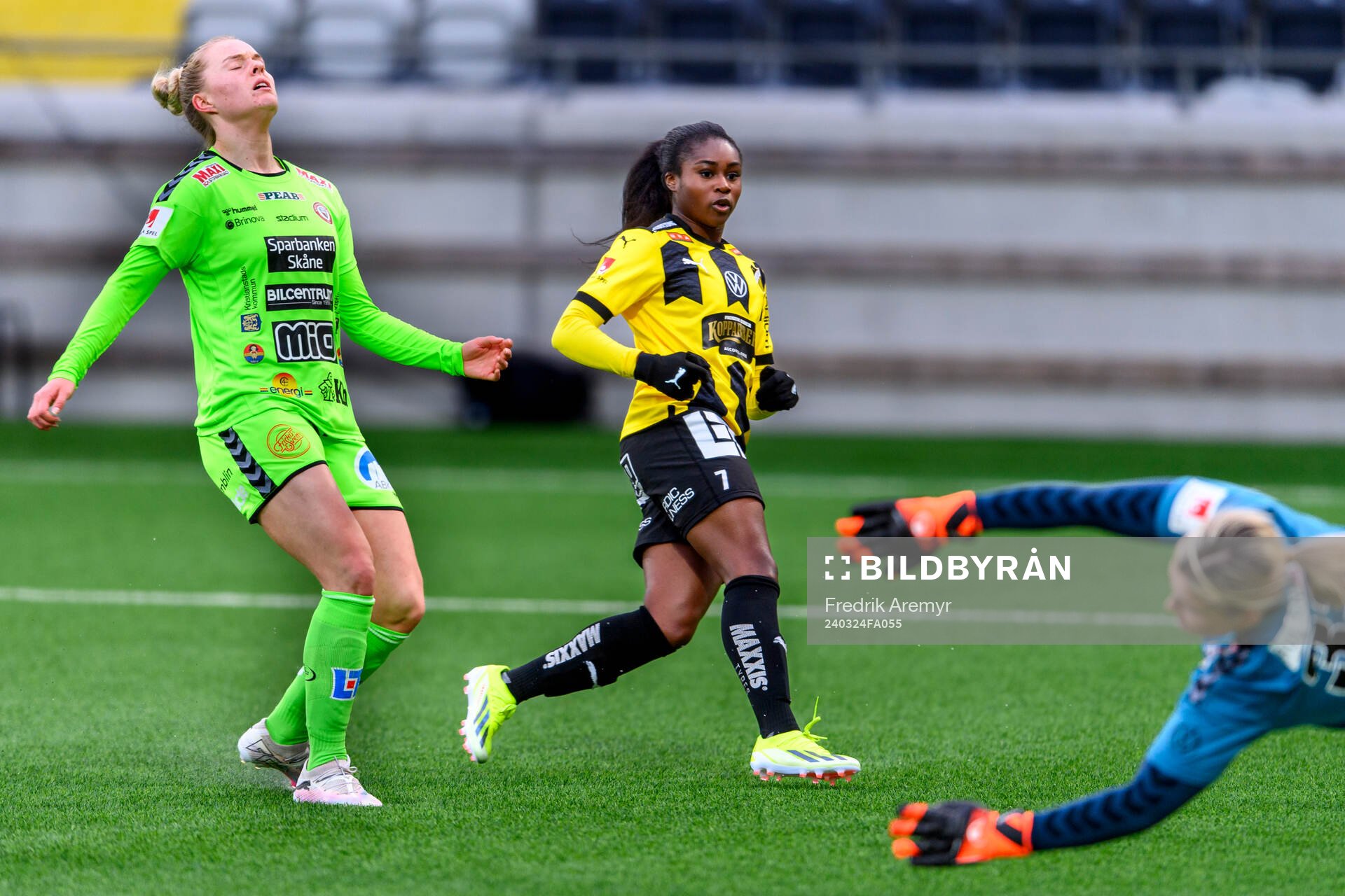 Häckens Monica Jusu Bah gör mål under fotbollsmatchen i Svenska Cupen mellan Häcken och Kristianstad den 24 mars 2024 i Göteborg.