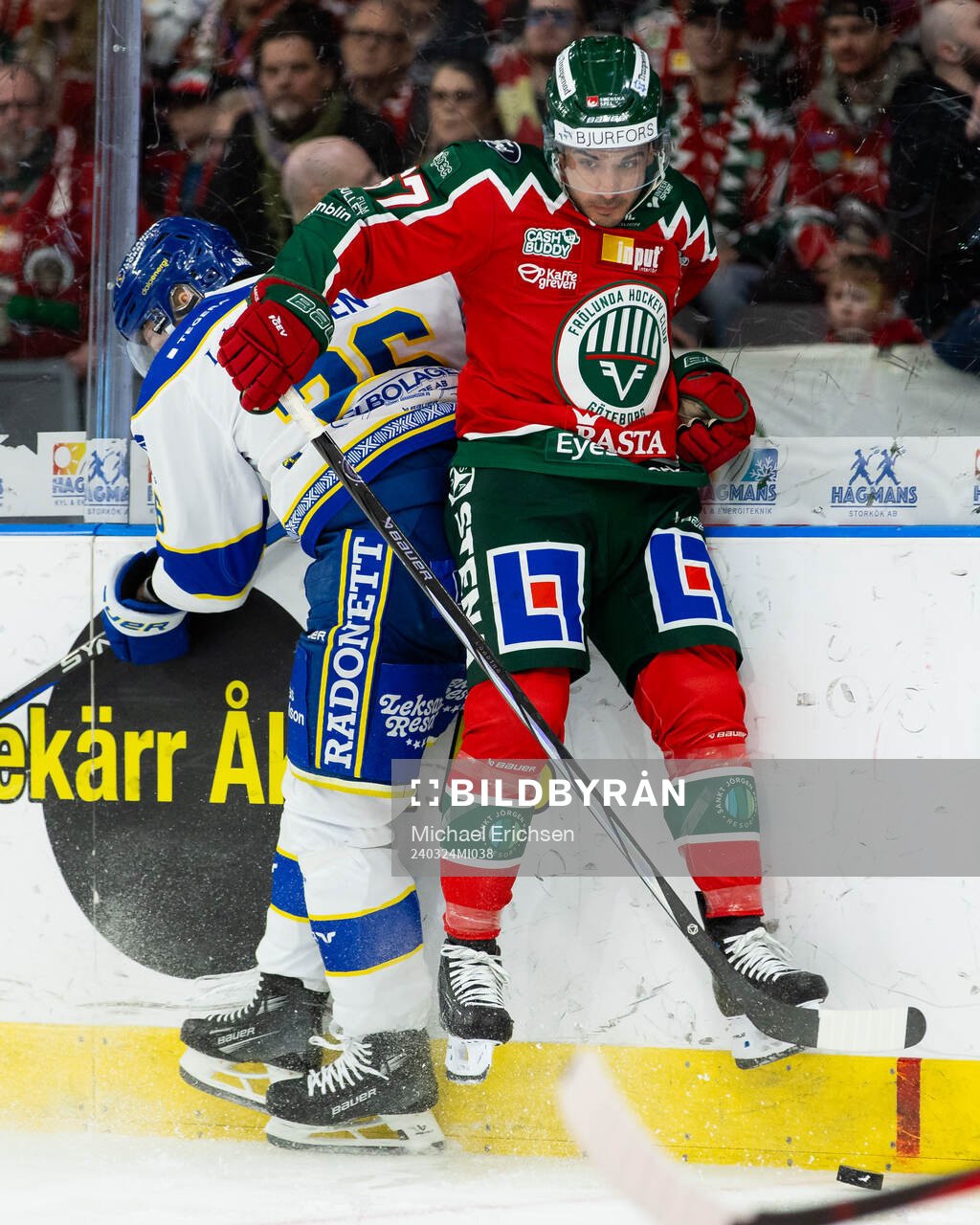 Leksands Patrik Norén och Frölundas Jayden Halbgewachs
