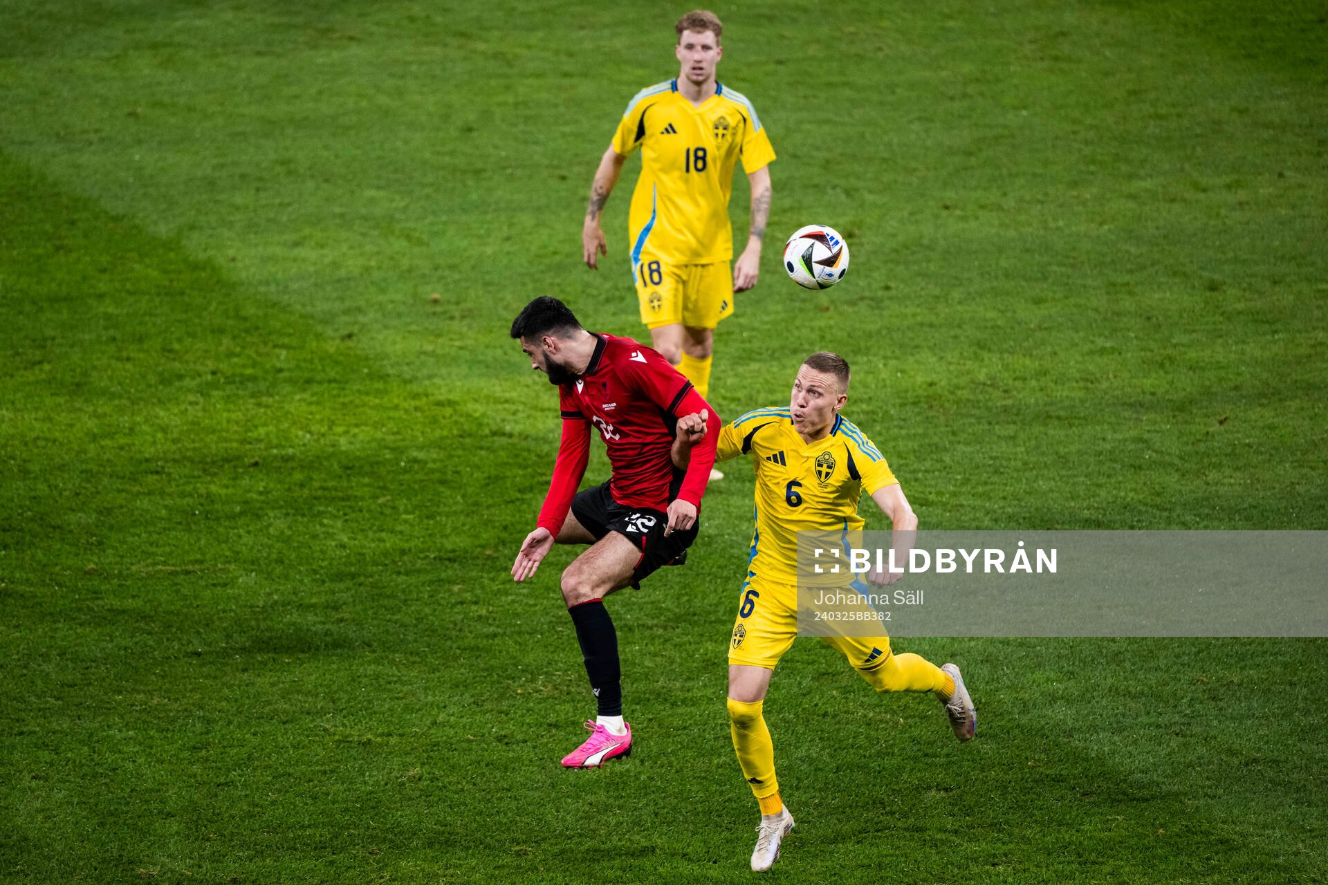 Armando Broja of Albania and Ludwig Augustinsson of Sweden