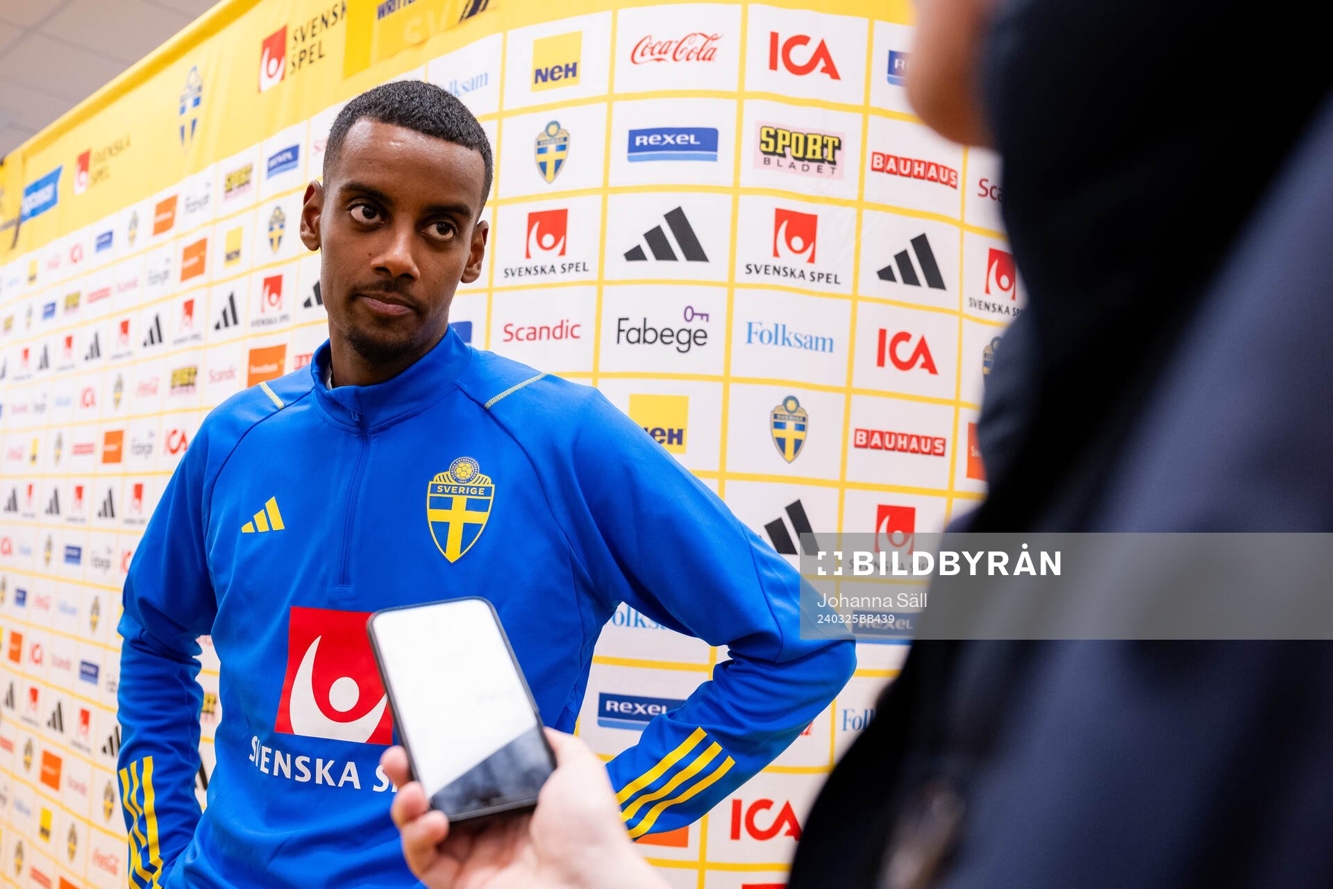 Alexander Isak of Sweden in the mixed zone after the international friendly football match between Sweden and Albania on March 25, 2024 in Stockholm.