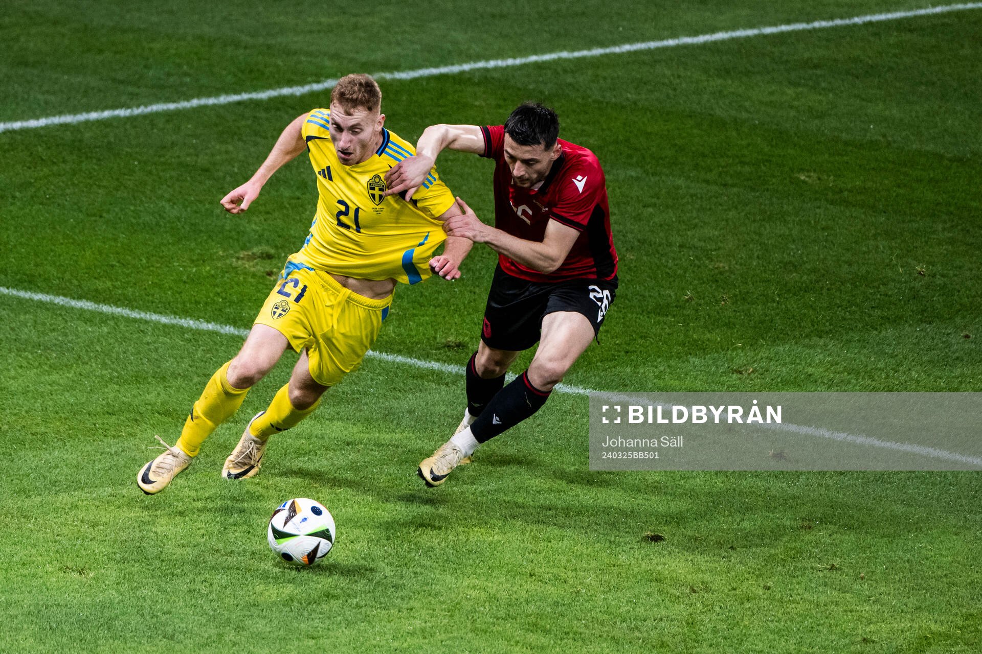Dejan Kulusevski of Sweden and Arber Hoxha of Albania