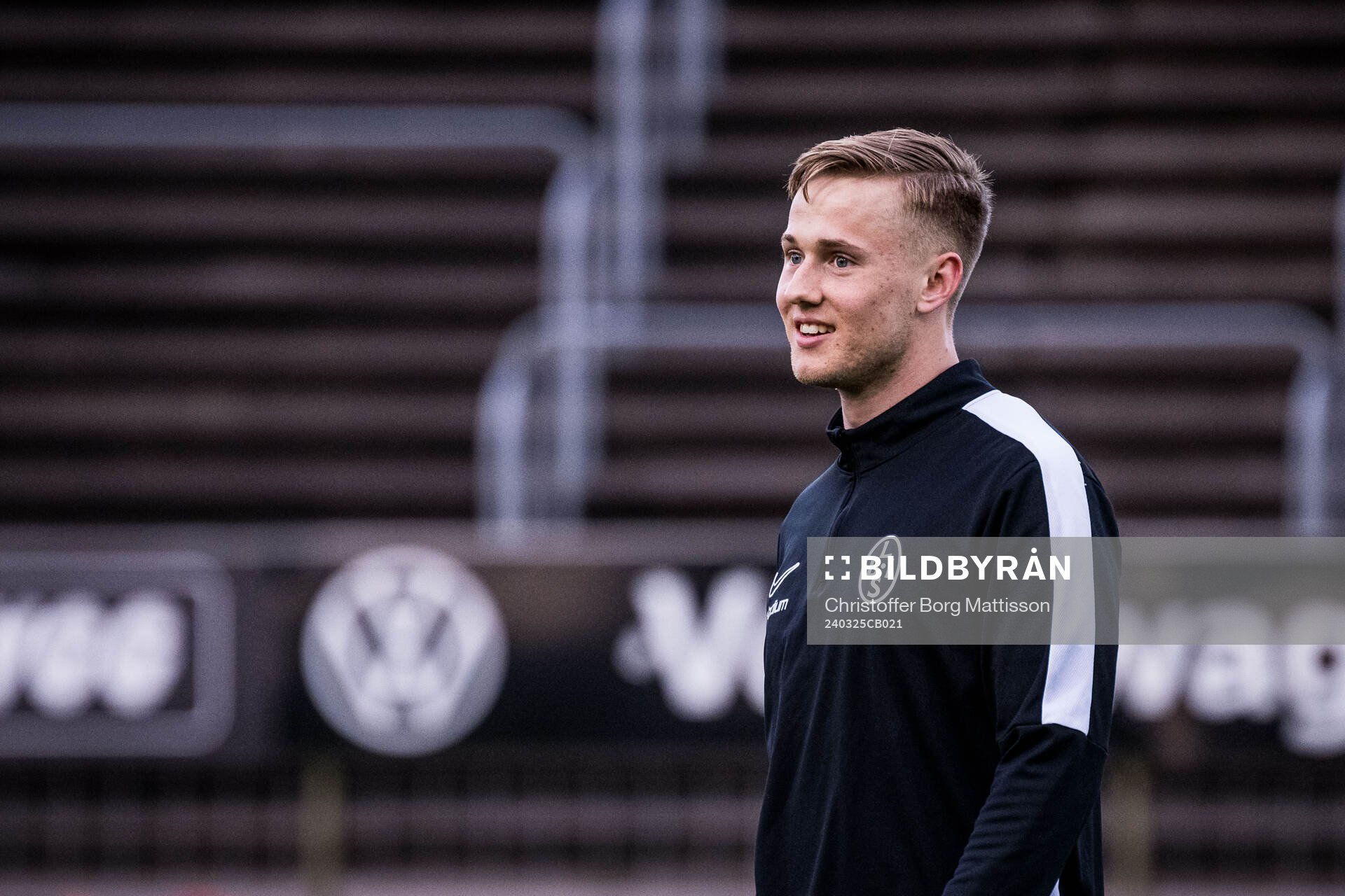 Landskrona BOISs Jesper Strid under träningsmatchen i fotboll mellan Landskrona BOIS och Eskilsminne IF den 25 mars 2024 i Landskrona.