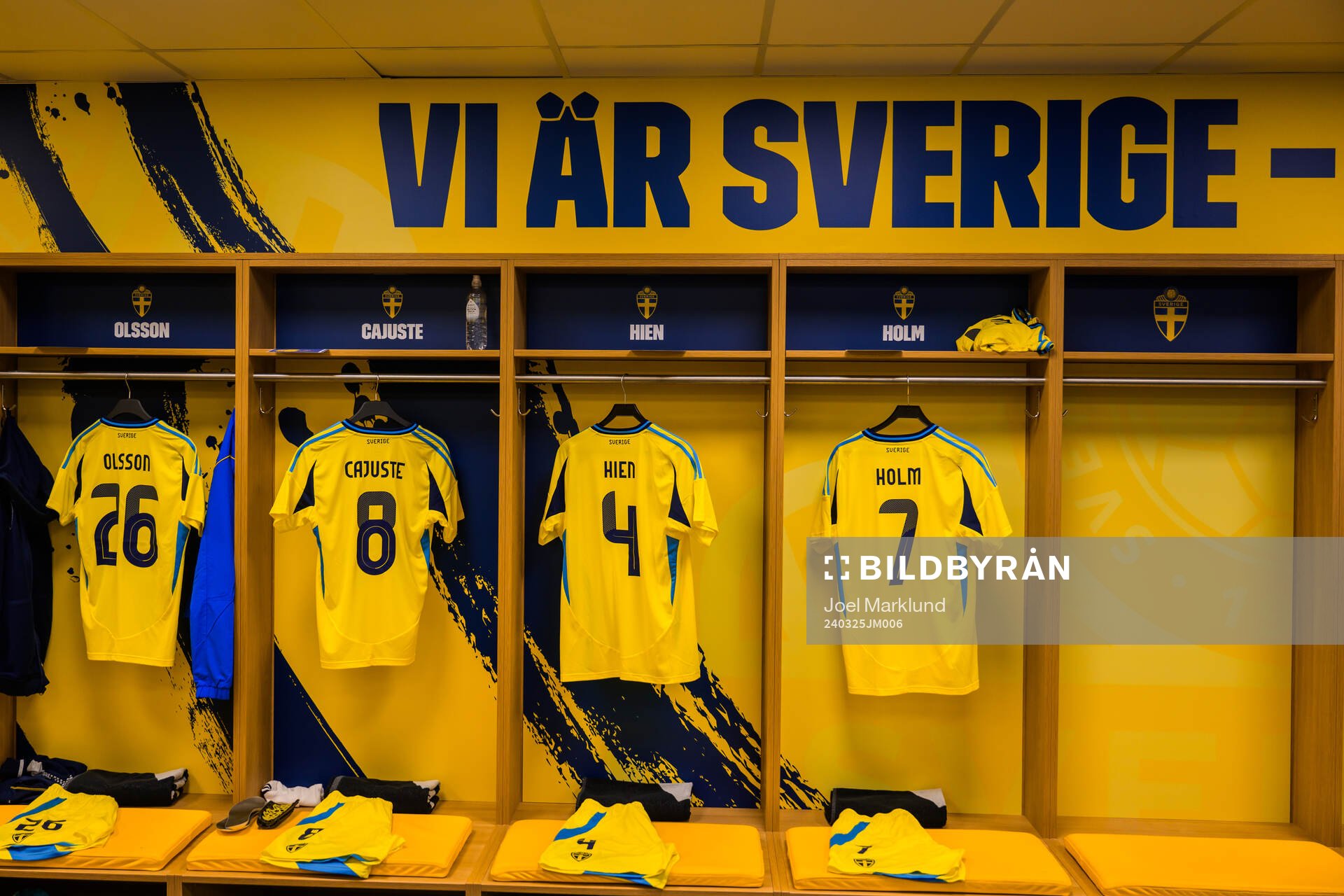 Jerseys of Simon Olsson, Jens Cajuste, Isak Hien and Emil