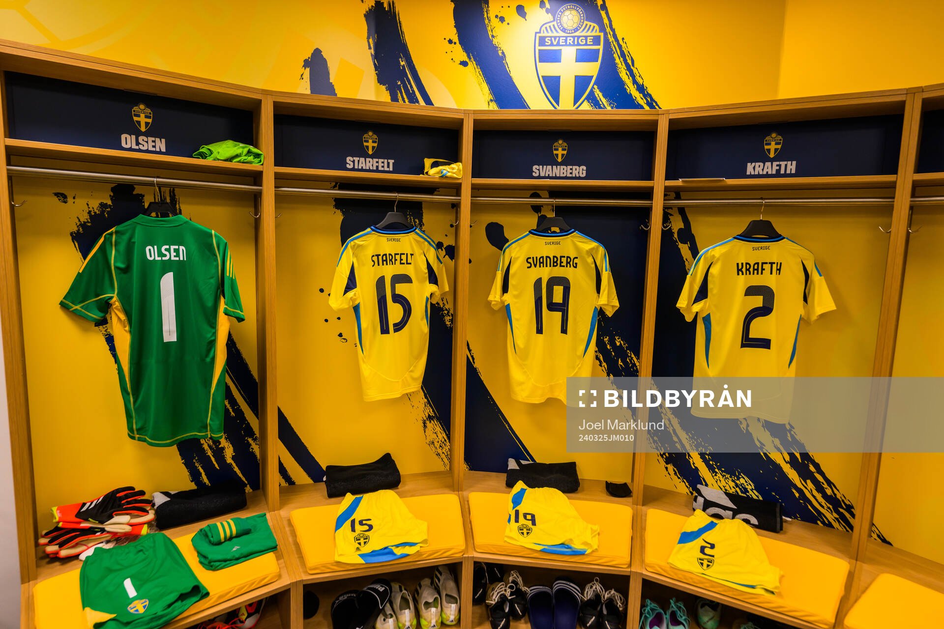 Jerseys of goalkeeper Robin Olsen, Carl Starfelt, Mattias
