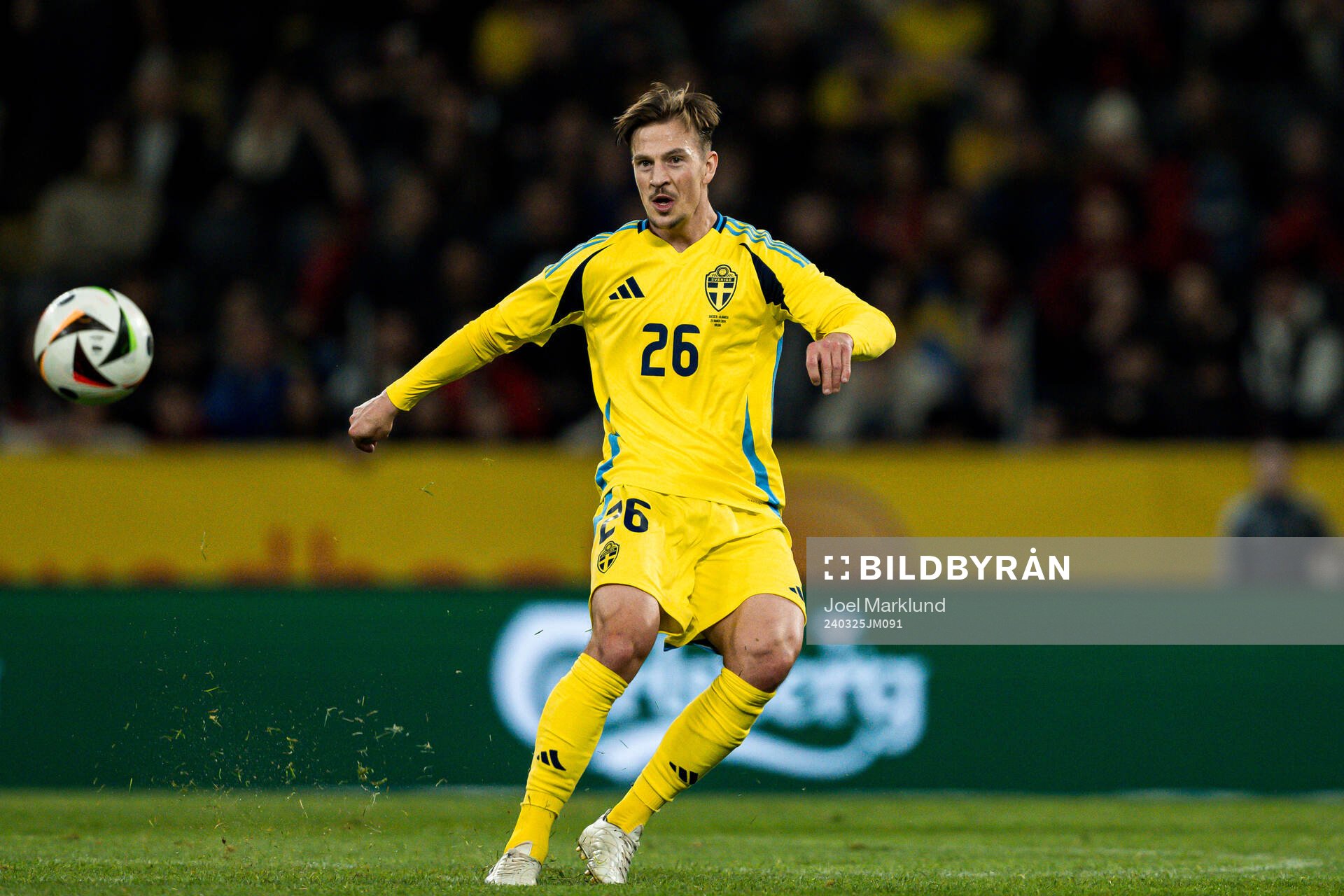 Simon Olsson of Sweden during the international friendly football match between Sweden and Albania on March 25, 2024 in Stockholm.