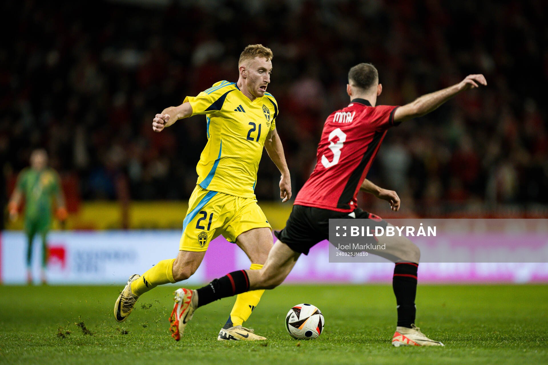 Dejan Kulusevski of Sweden and Mario Mitaj of Albania