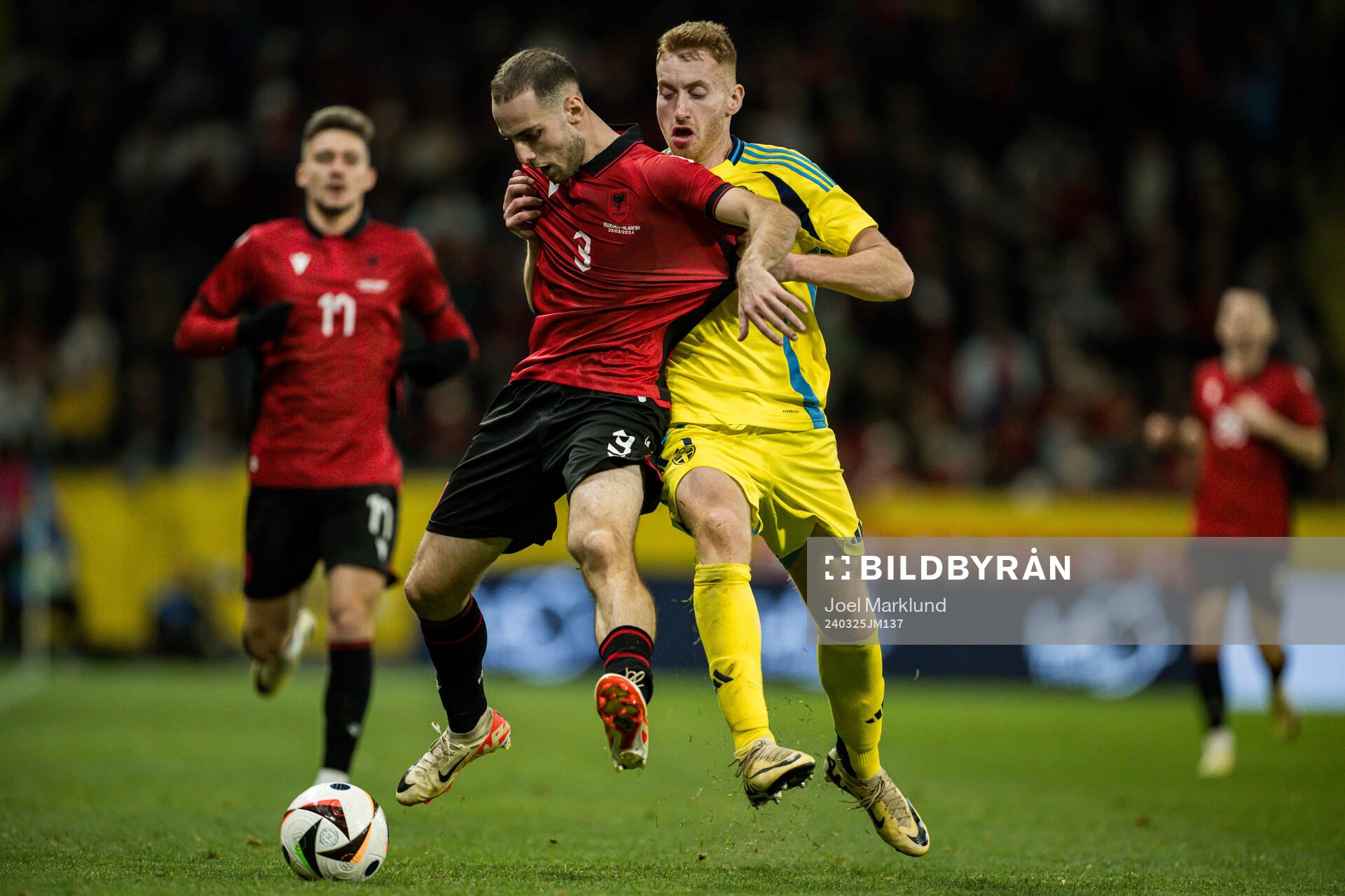 Mario Mitaj of Albania and Dejan Kulusevski of Sweden