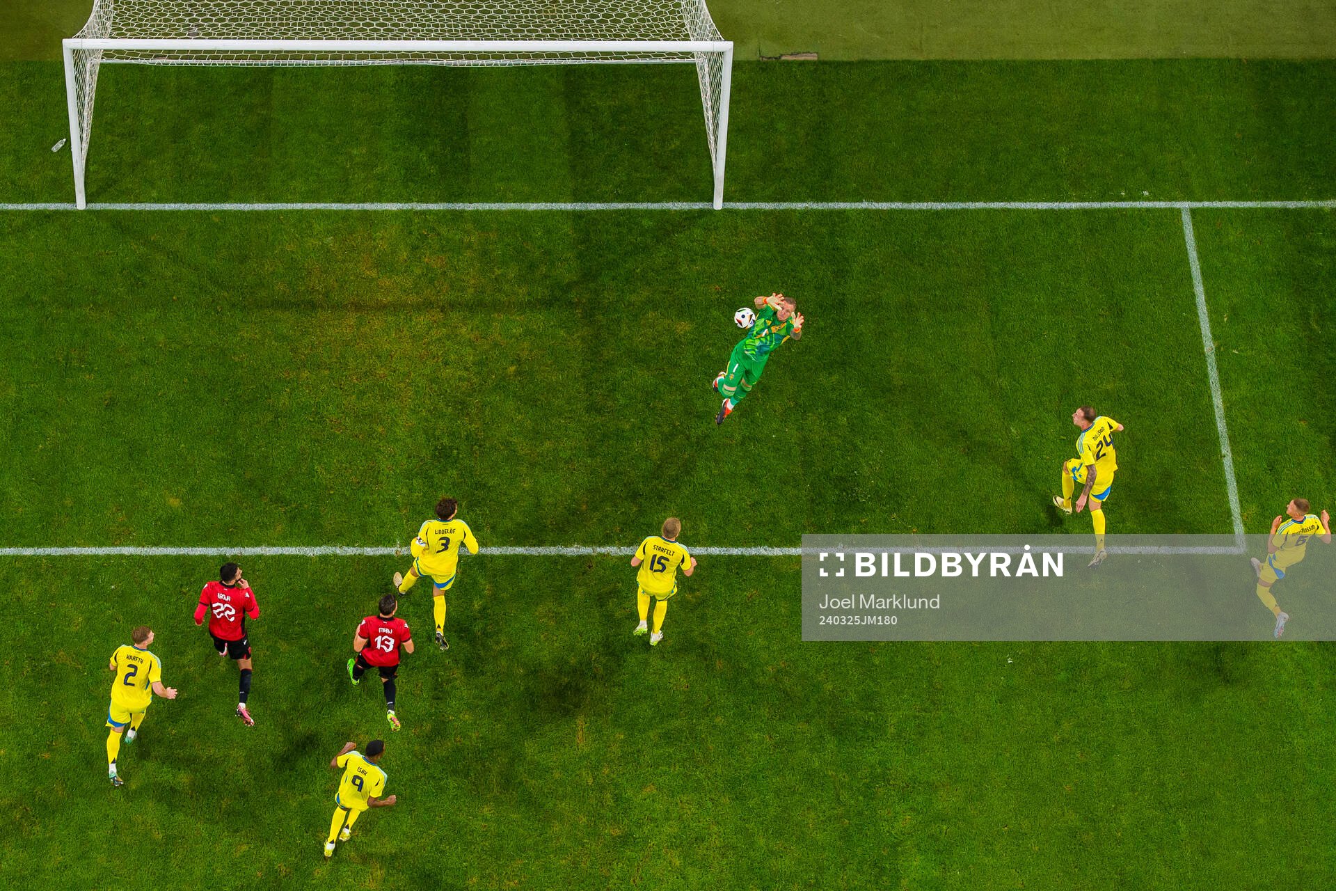 Goalkeeper Robin Olsen of Sweden makes a save