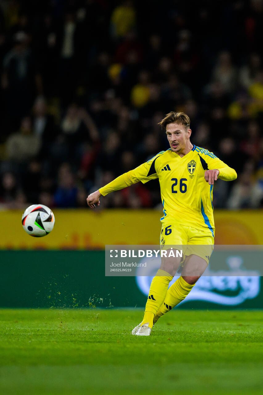 Simon Olsson of Sweden during the international friendly football match between Sweden and Albania on March 25, 2024 in Stockholm.