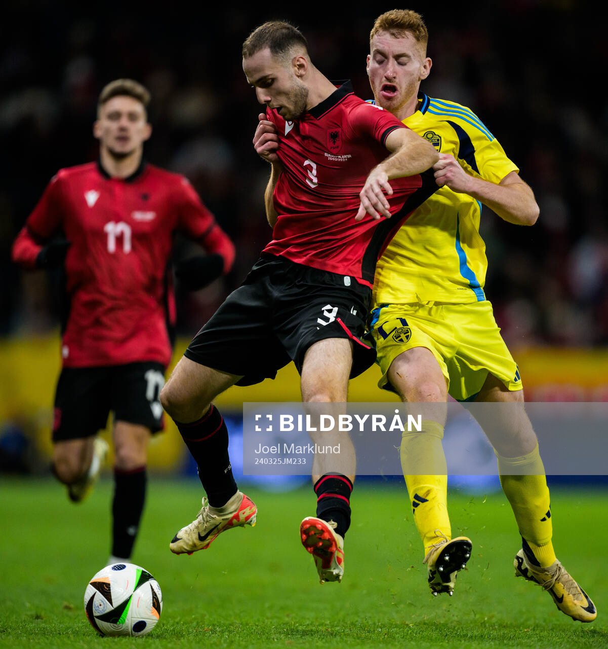 Mario Mitaj of Albania and Dejan Kulusevski of Sweden