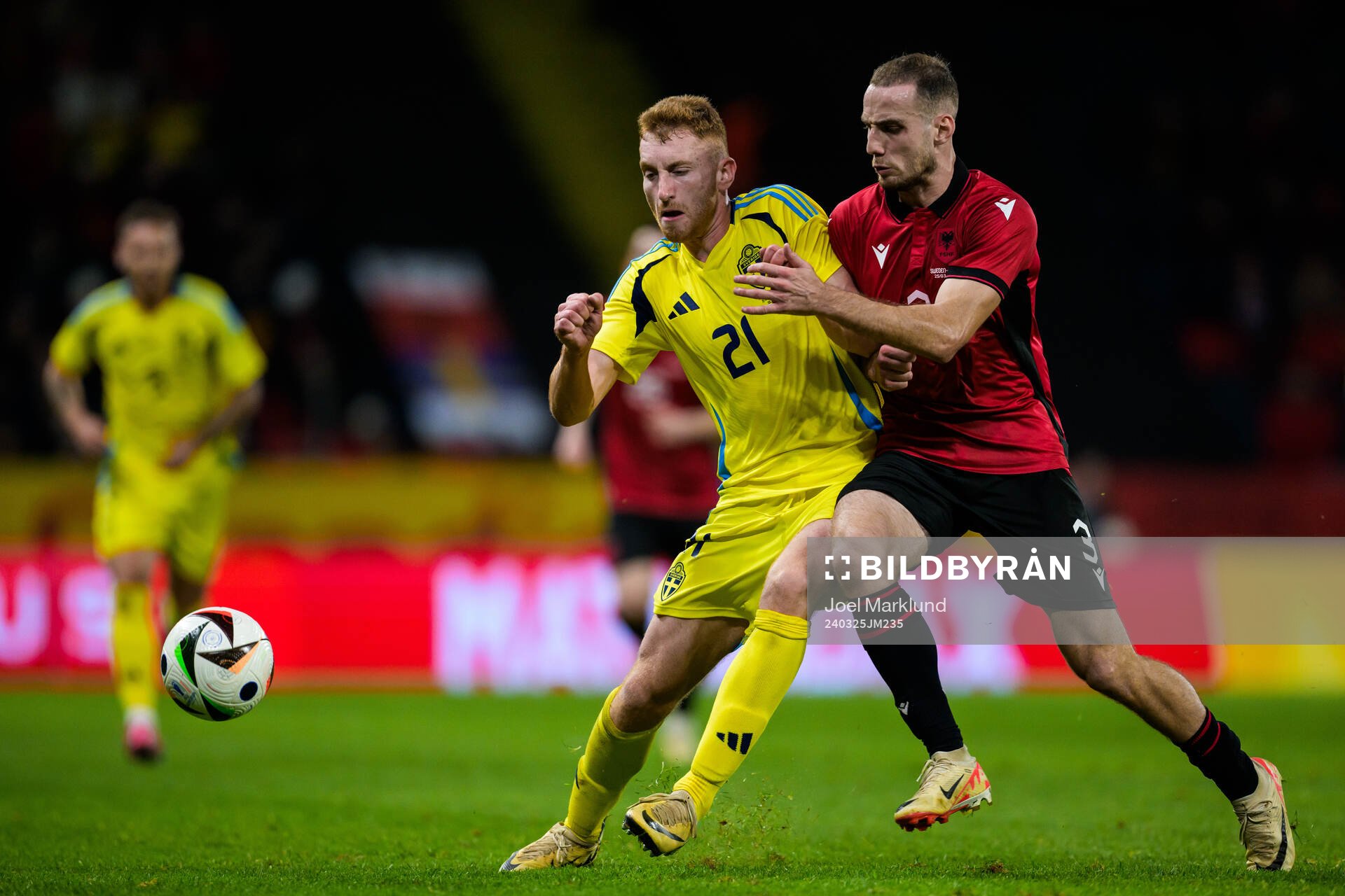 Dejan Kulusevski of Sweden and Mario Mitaj of Albania