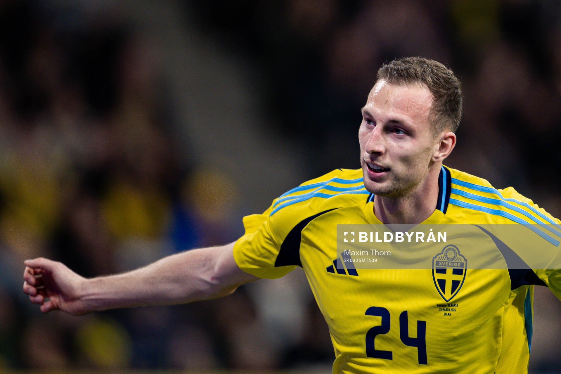 Gustaf Nilsson of Sweden celebrates the 1-0 goal