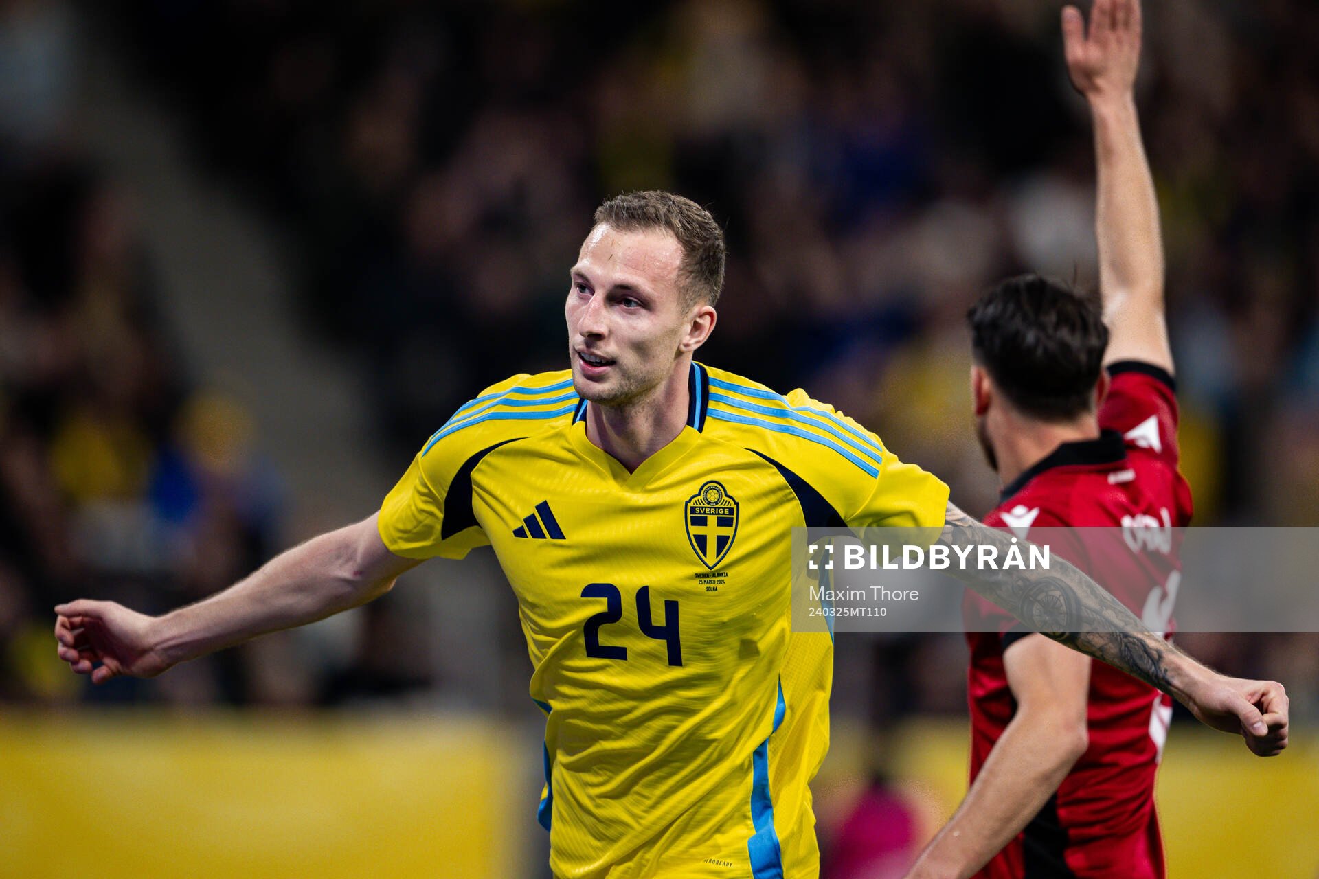 Gustaf Nilsson of Sweden celebrates the 1-0 goal